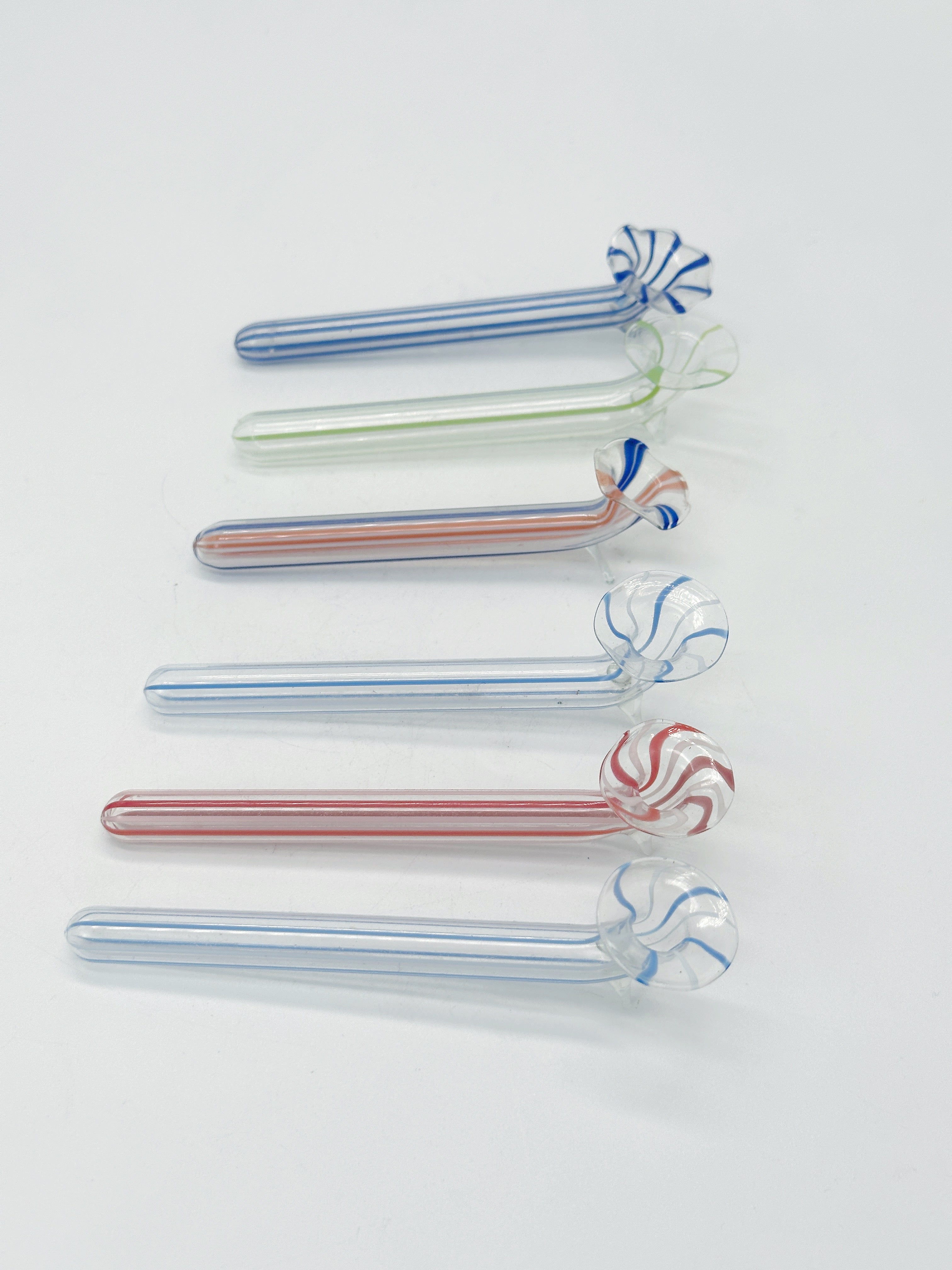 6er Set antike Bimini Glas-Tischvasen und Messerbänkchen