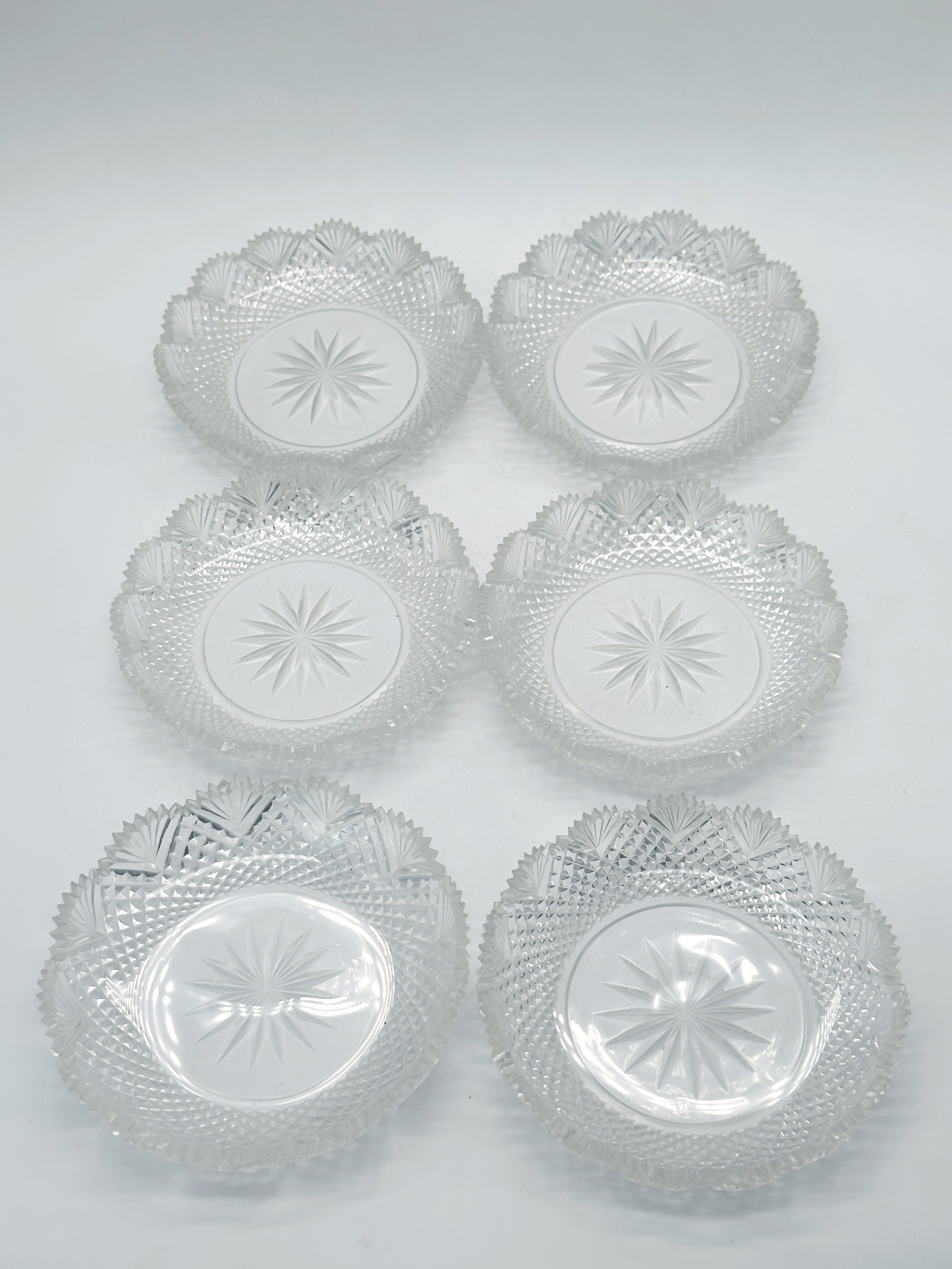 6er Set antike Kristallglasschälchen um 1880