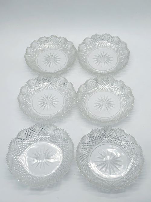 6er Set antike Kristallglasschälchen um 1880