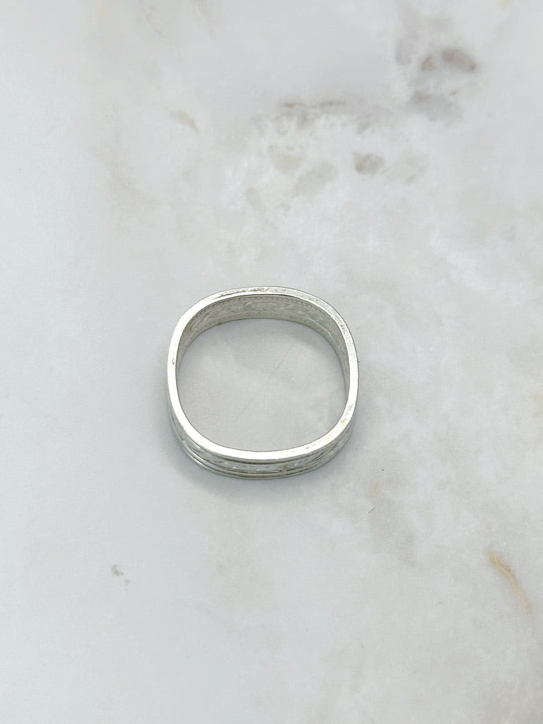 Vintage square ring, pattern, 925 Sterling Silver