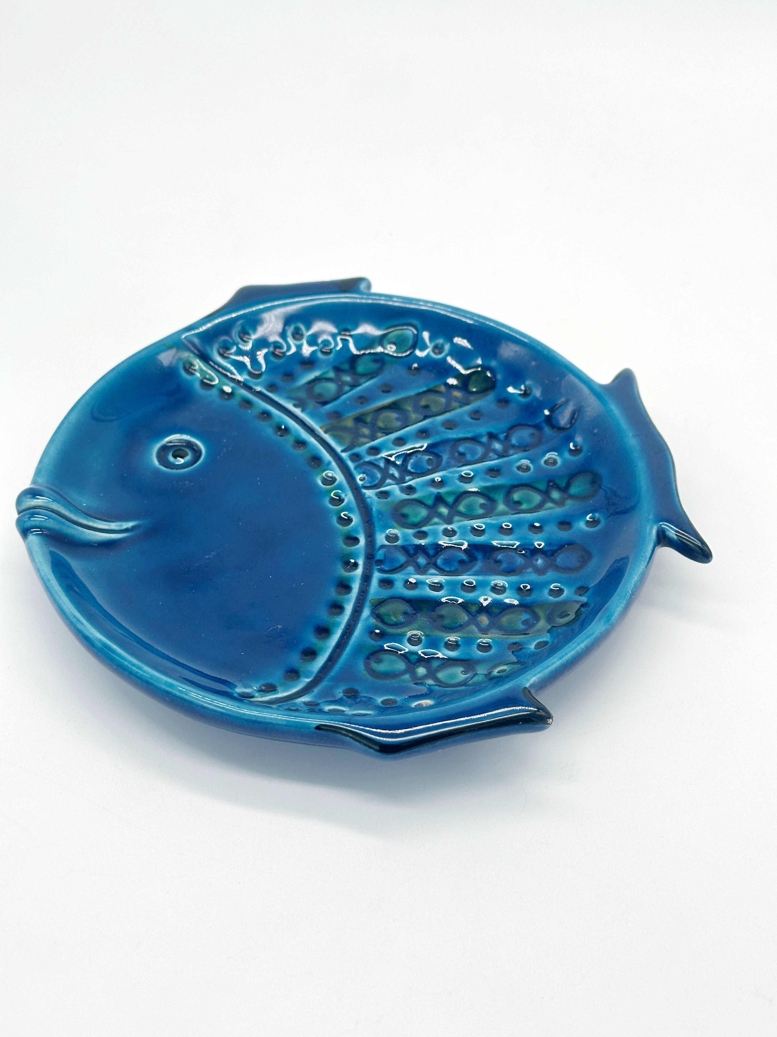 Italienische Vintage Keramikschale Fisch Rimini Blu von Bitossi