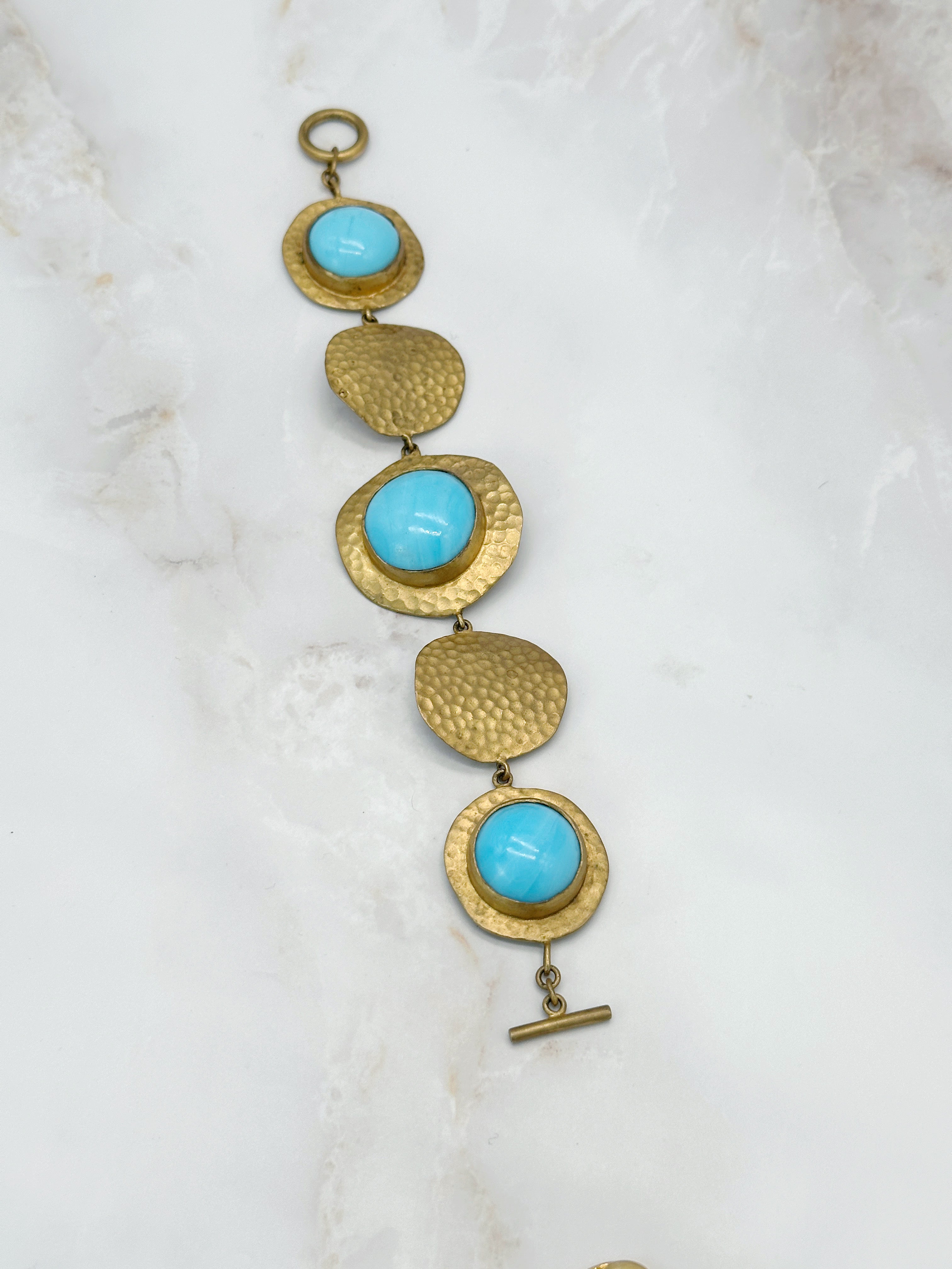 Vintage Statement-Armband mit türkisen Glas-Cabochons