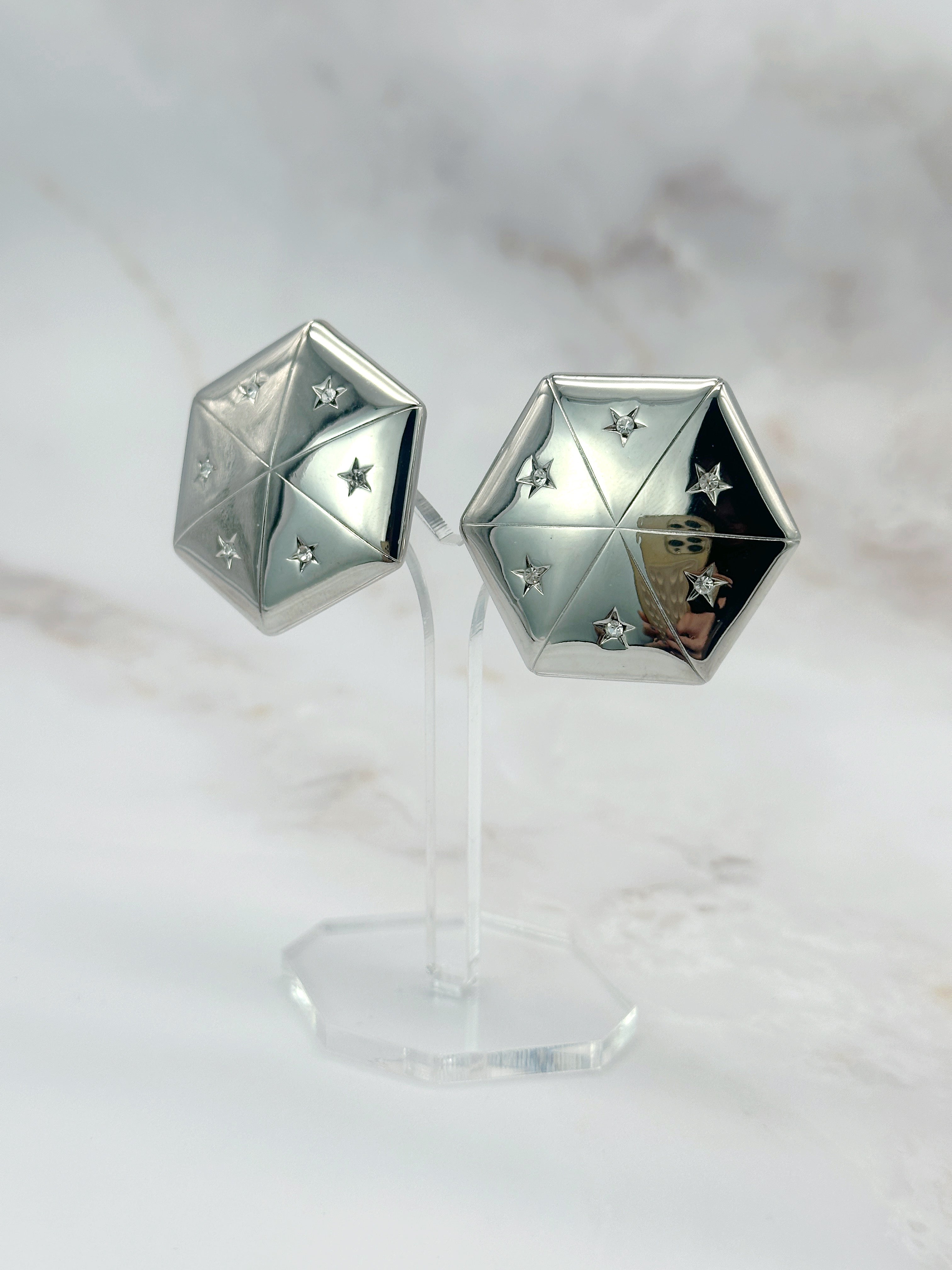 Signierte Vintage Statement Ohrclips von Sphinx mit Stern-Motiv