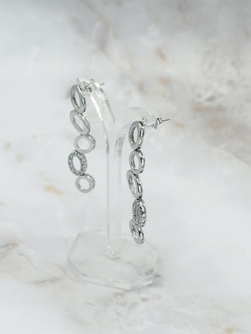 Ausgefallene 925 Silber Ohrhänger mit beweglichen Ovalen und Strass