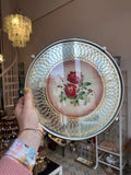 Drehbare Servierplatte aus Spiegelglas mit rotem Blumenmotiv