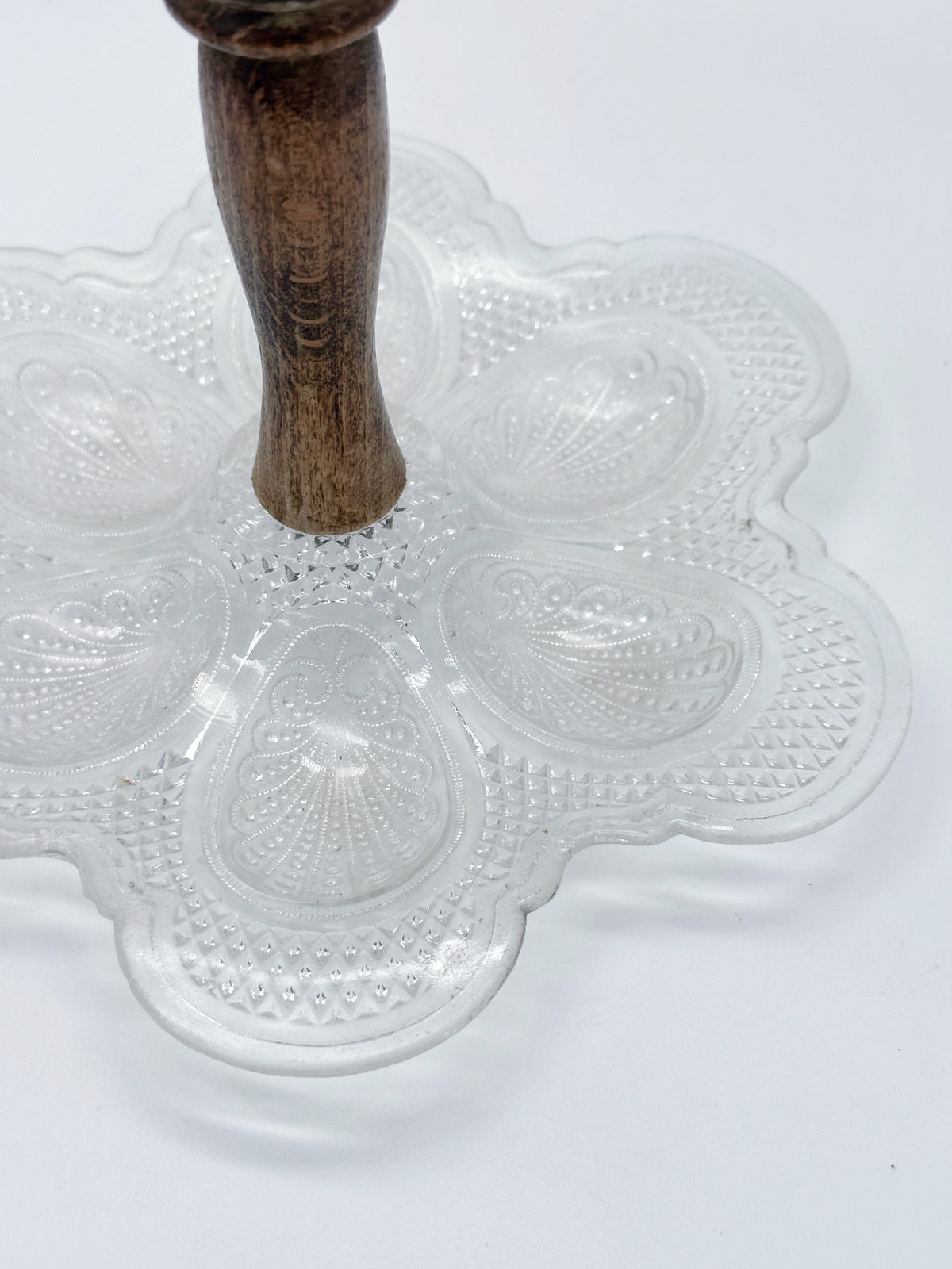 Vintage Eierservierteller aus Glas in Eierform