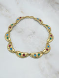 Vintage Collier mit ovalen Gliedern und bunten Glaskristallen