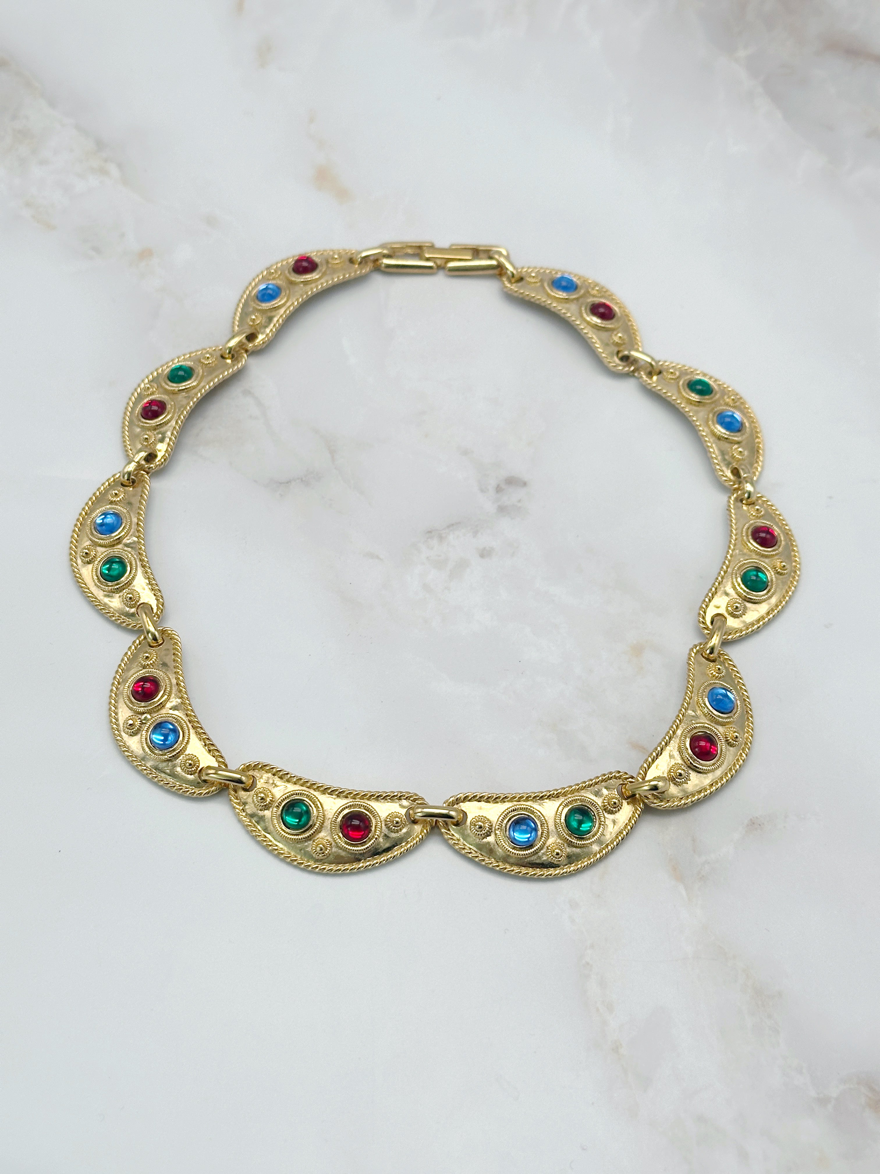 Vintage Collier mit ovalen Gliedern und bunten Glaskristallen