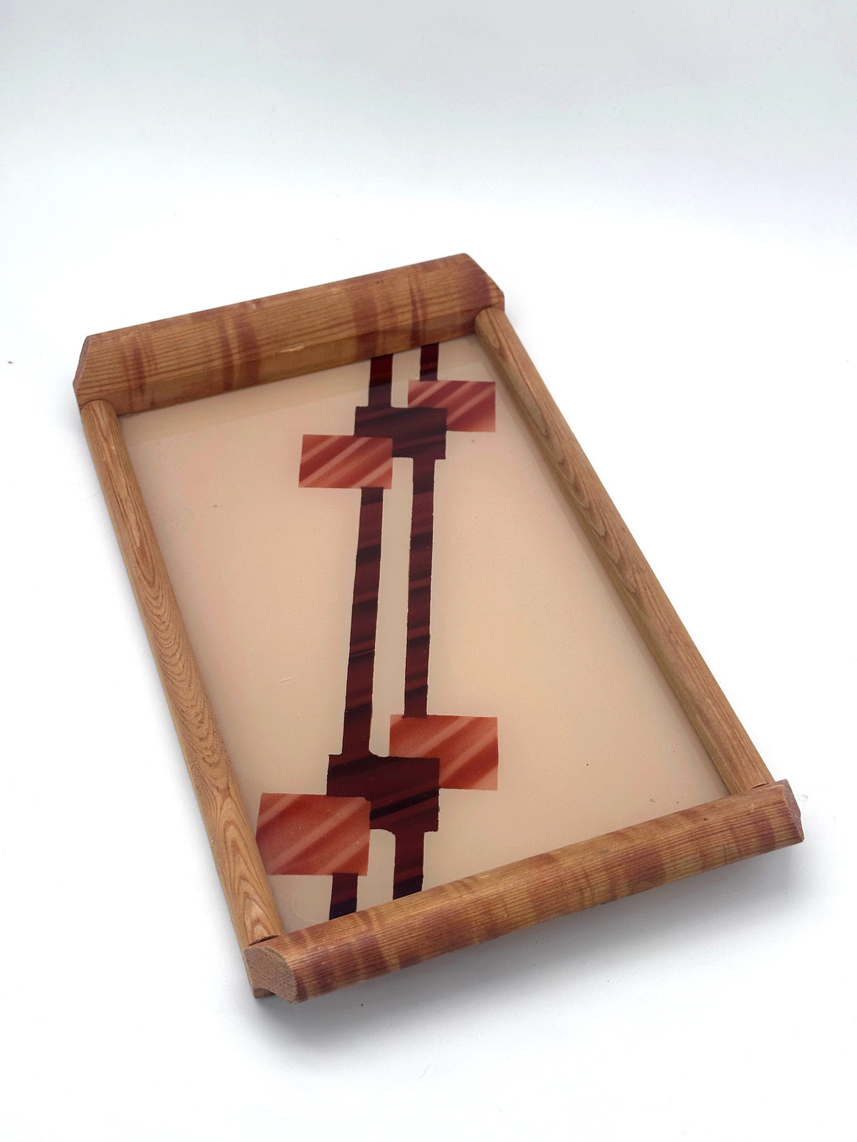 Mid-Century Tablett in Beige und Rosé mit geometrischem Muster
