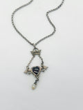 Antike Herz-Halskette mit Granat und Perle um 1900 Silber