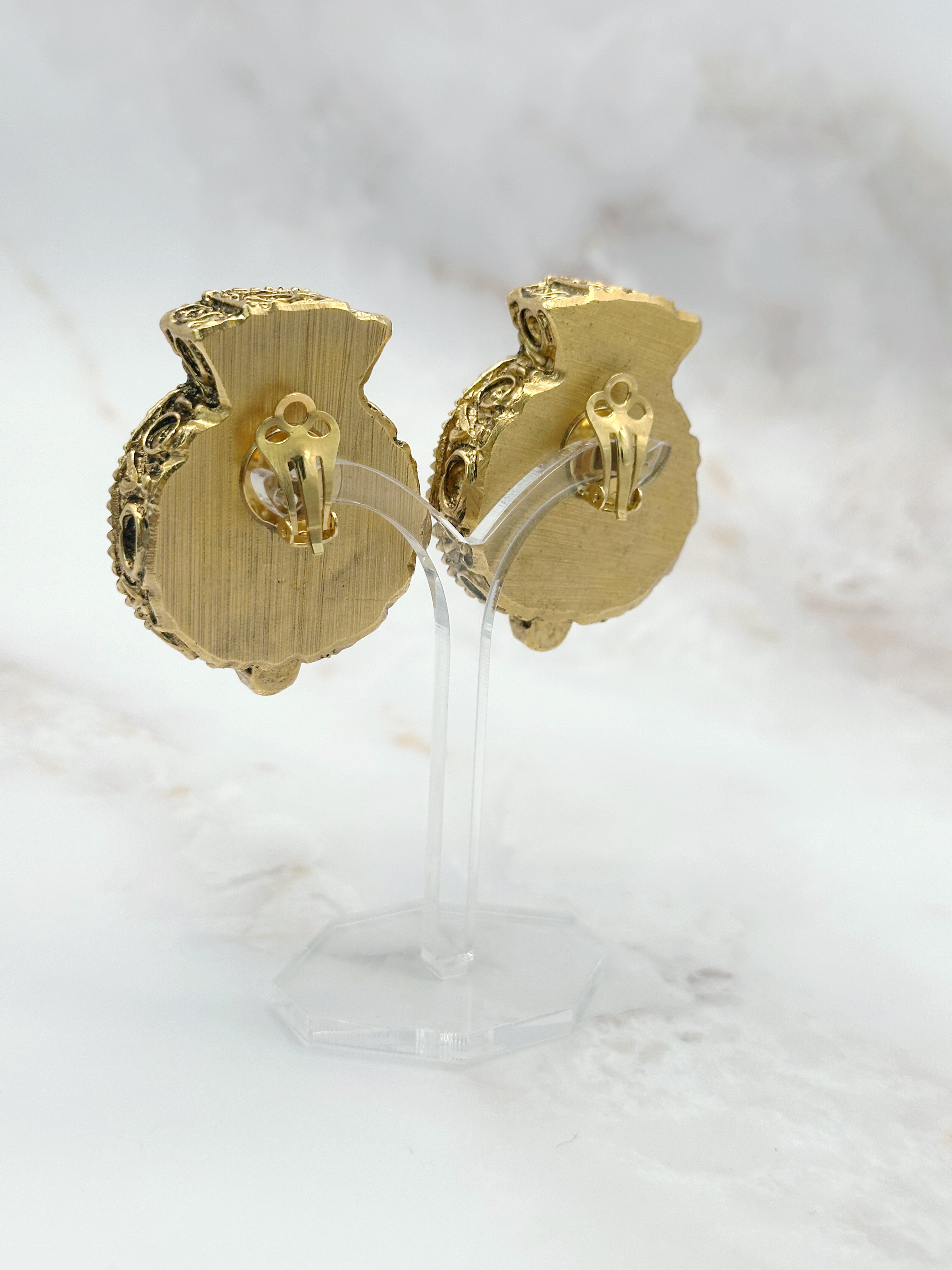 Elegante Vintage Ohrclips mit Kunstperlen und Glascabochons