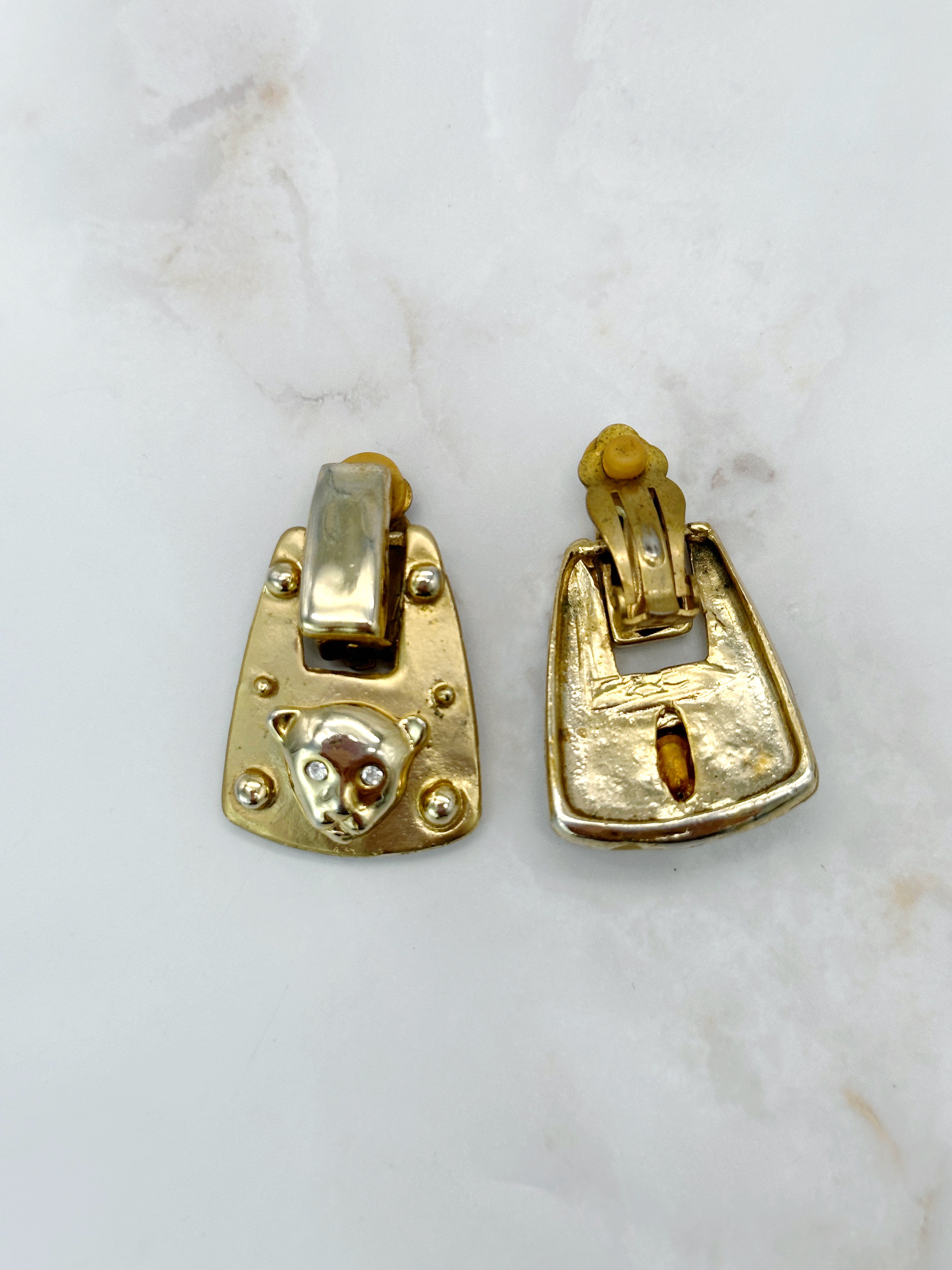 Vintage Doorknocker Ohrclips Jaguar Vergoldet