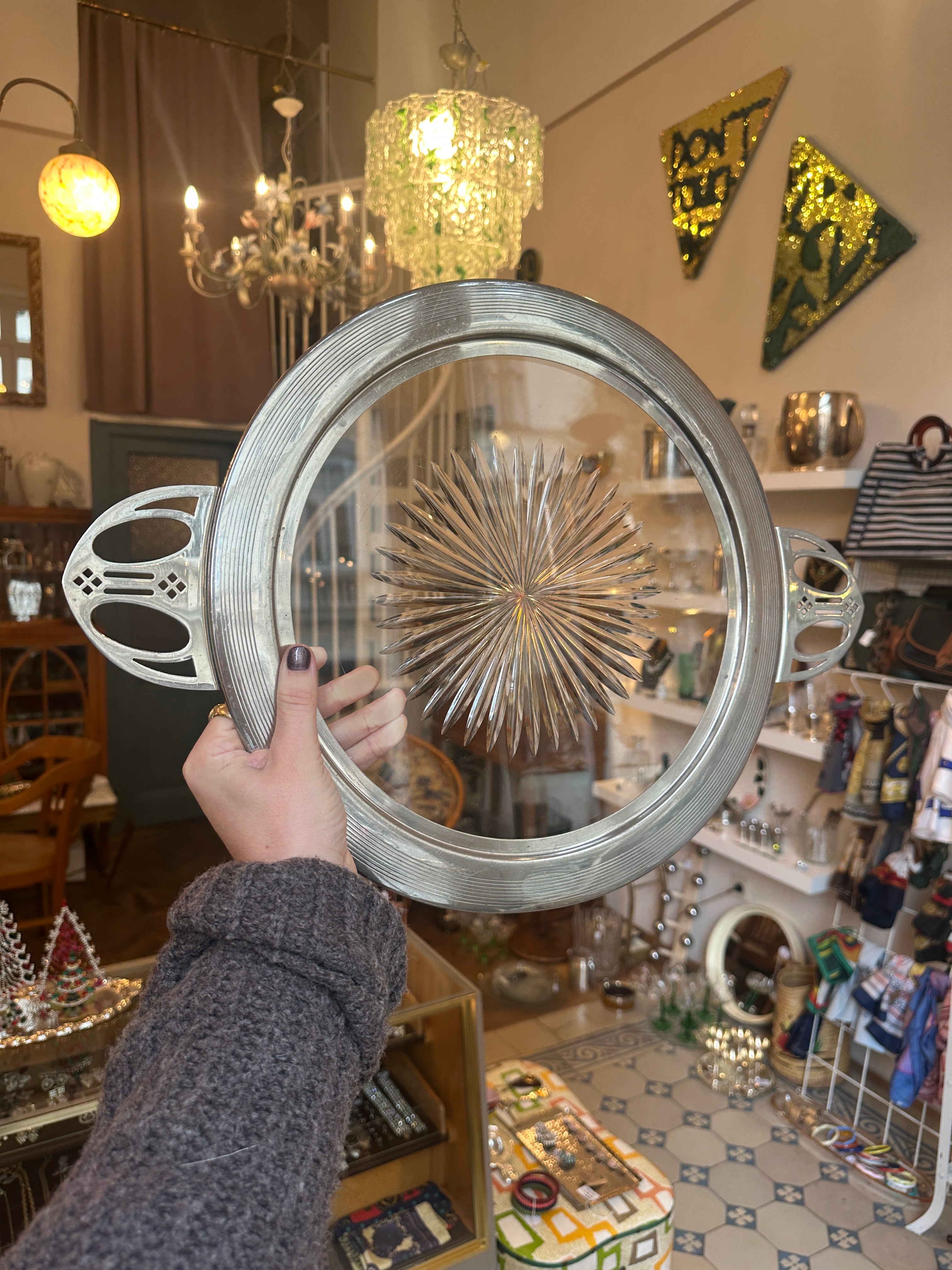 Große antike Jugendstil Servierplatte Gebr. Schuh