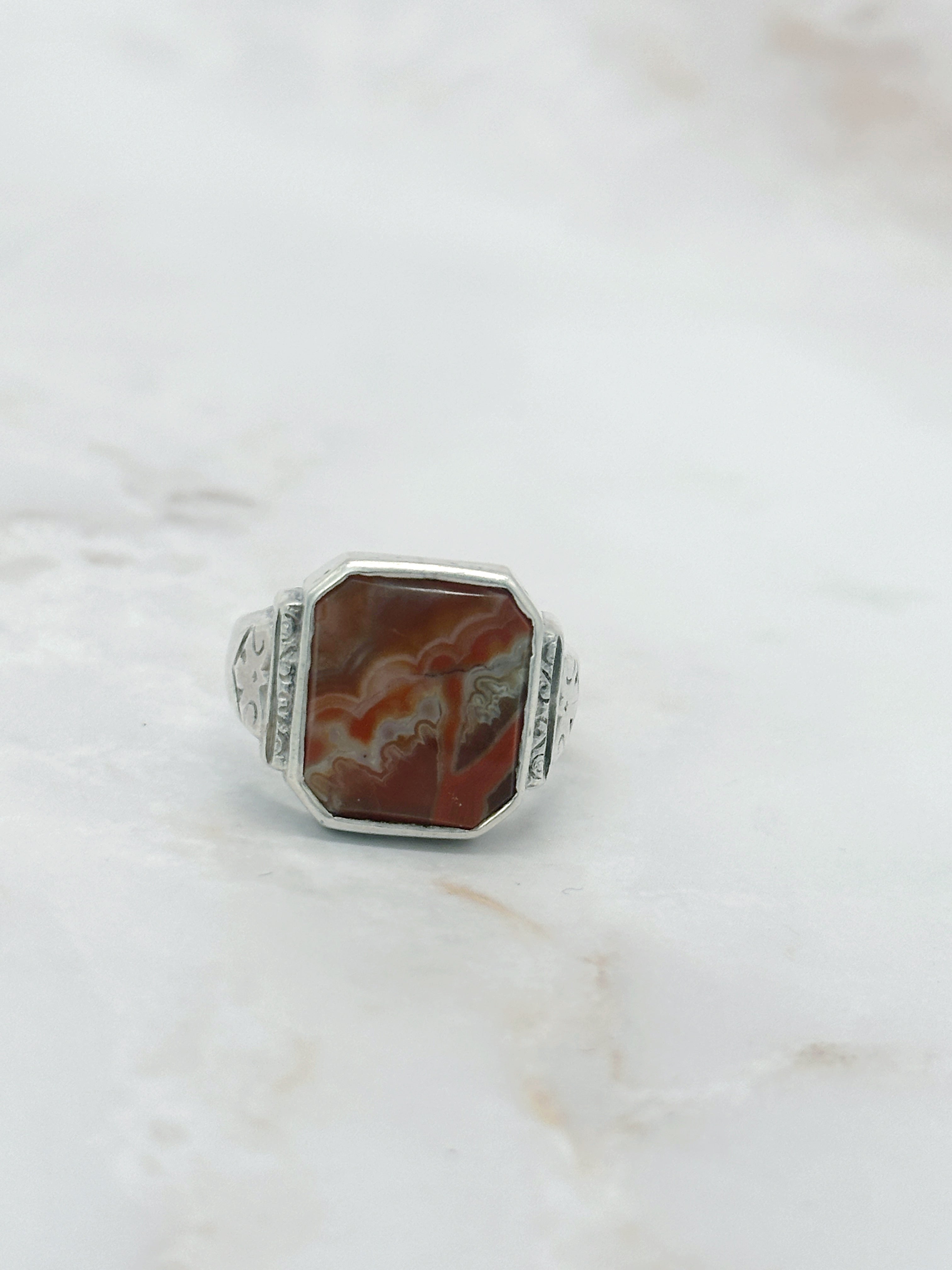 Vintage Siegelring aus 835 Silber mit Achat um 1950