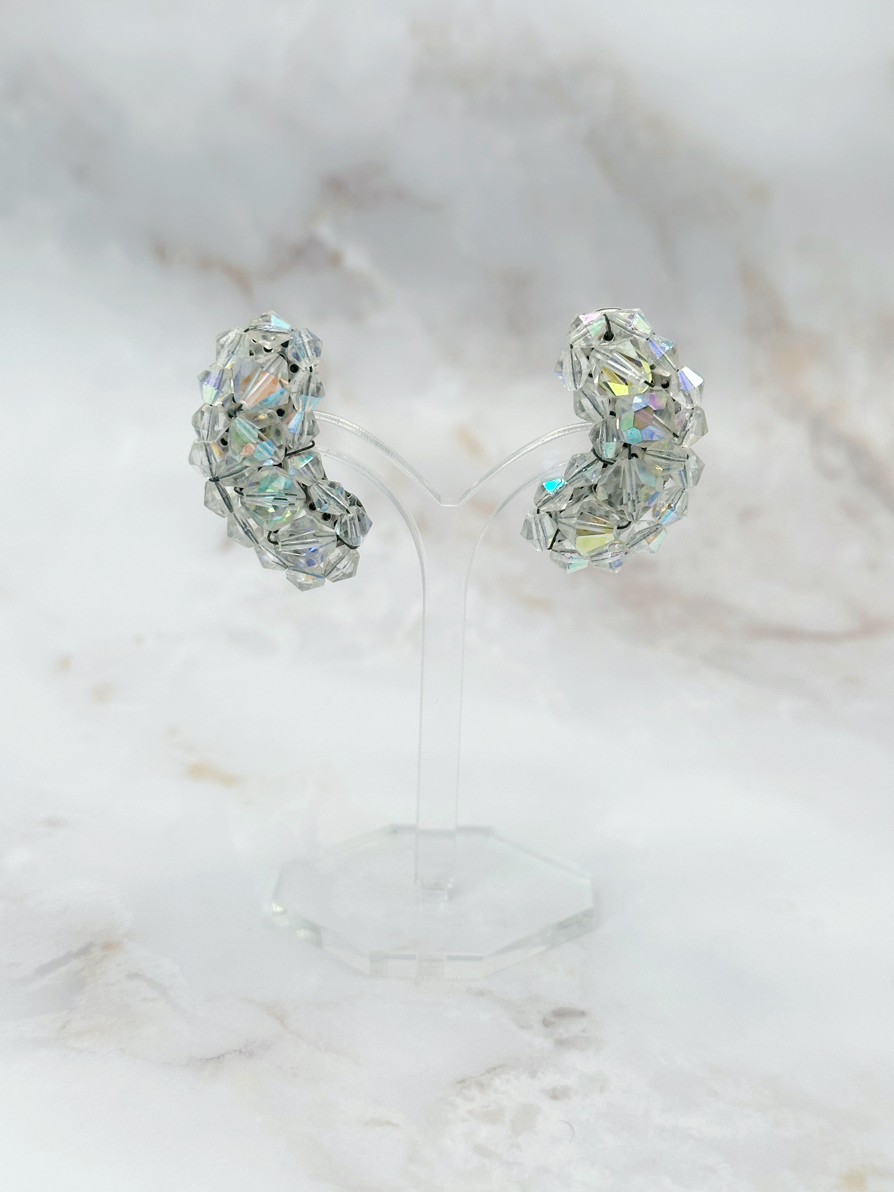 Vintage Earclimber Ohrclips mit Aurora Borealis Glaskristallen