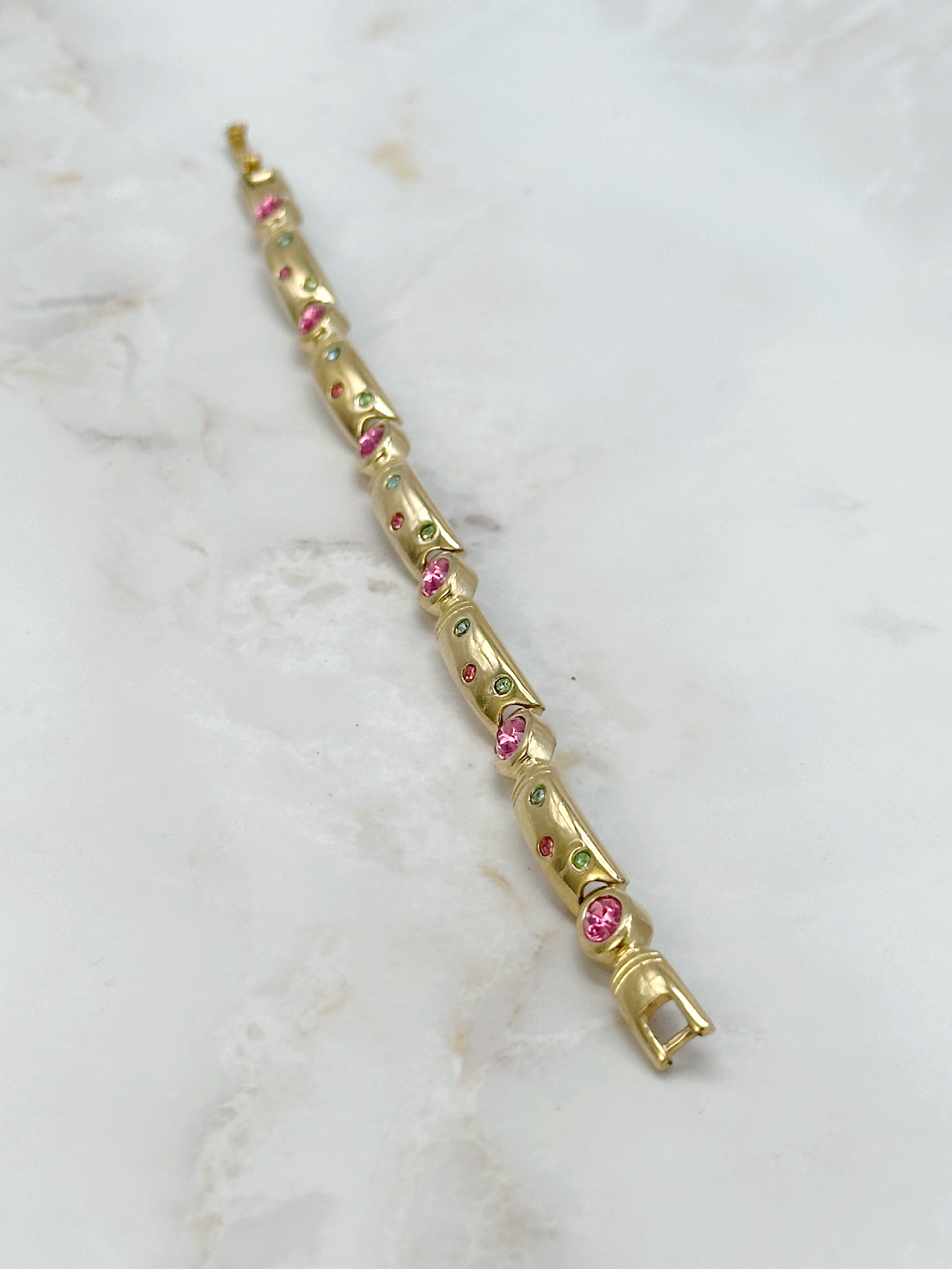 Vintage bracelet gold-plated with pastel crystals