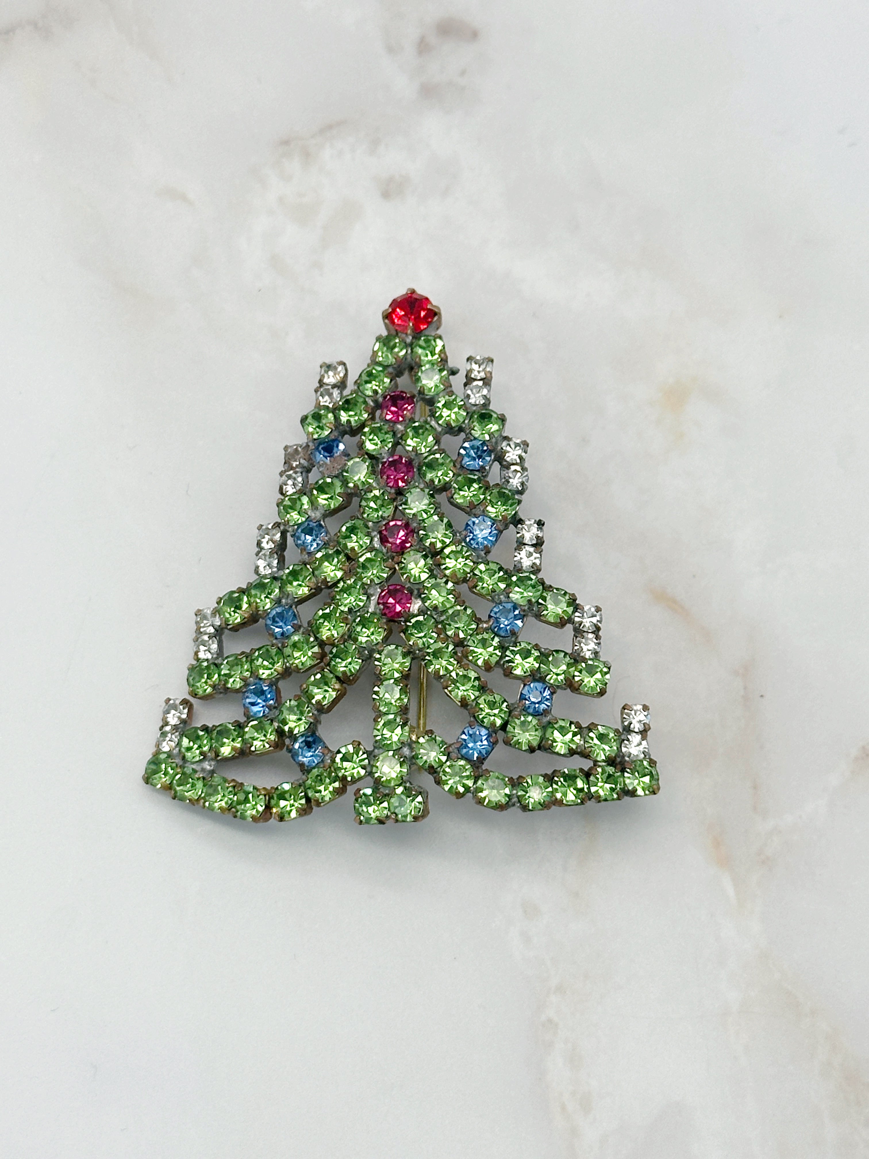 Funkelnde Gablonzer Brosche Christbaum