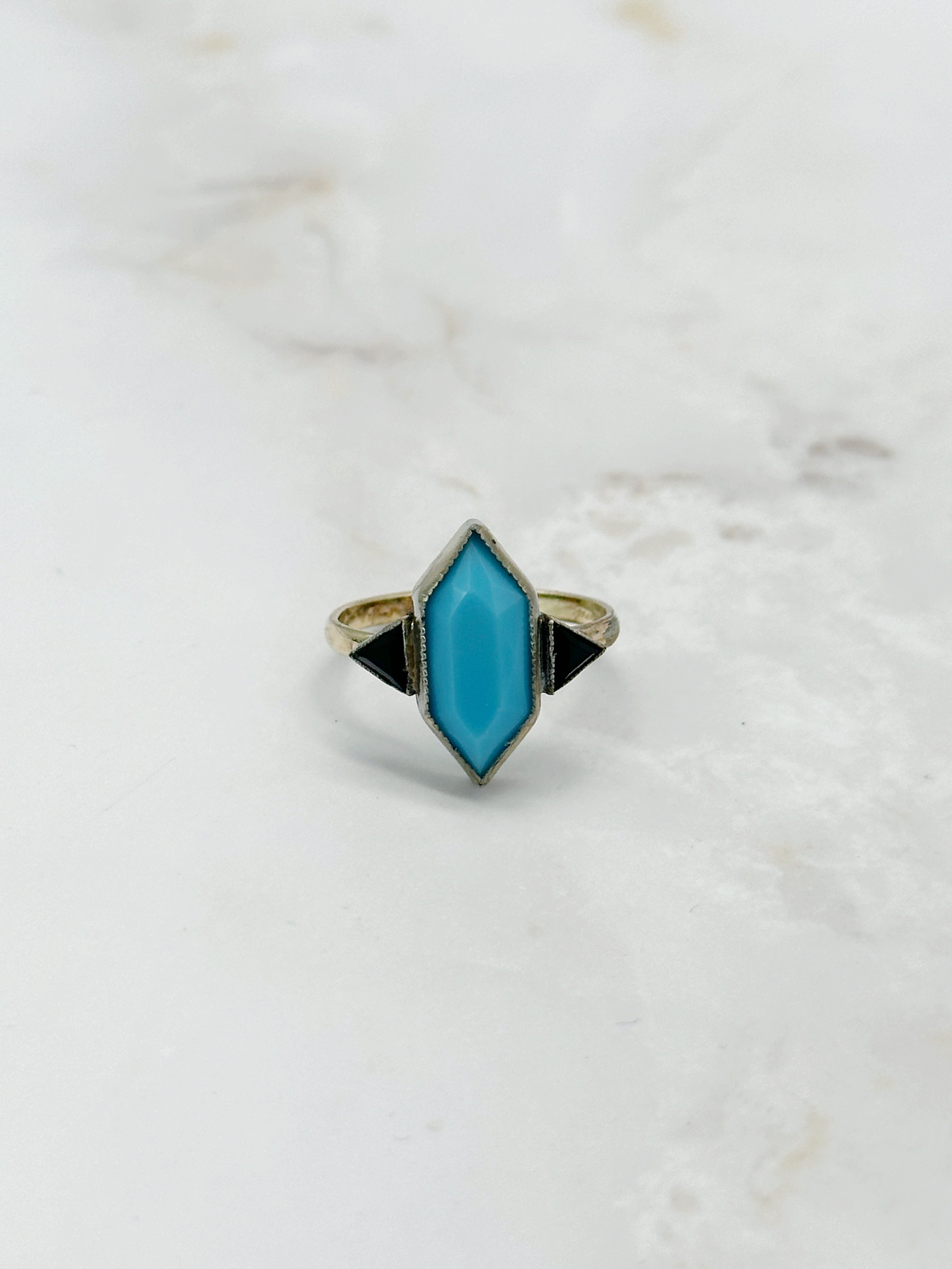 Graphic Art Deco Ring Doublé Turquoise &amp; Black