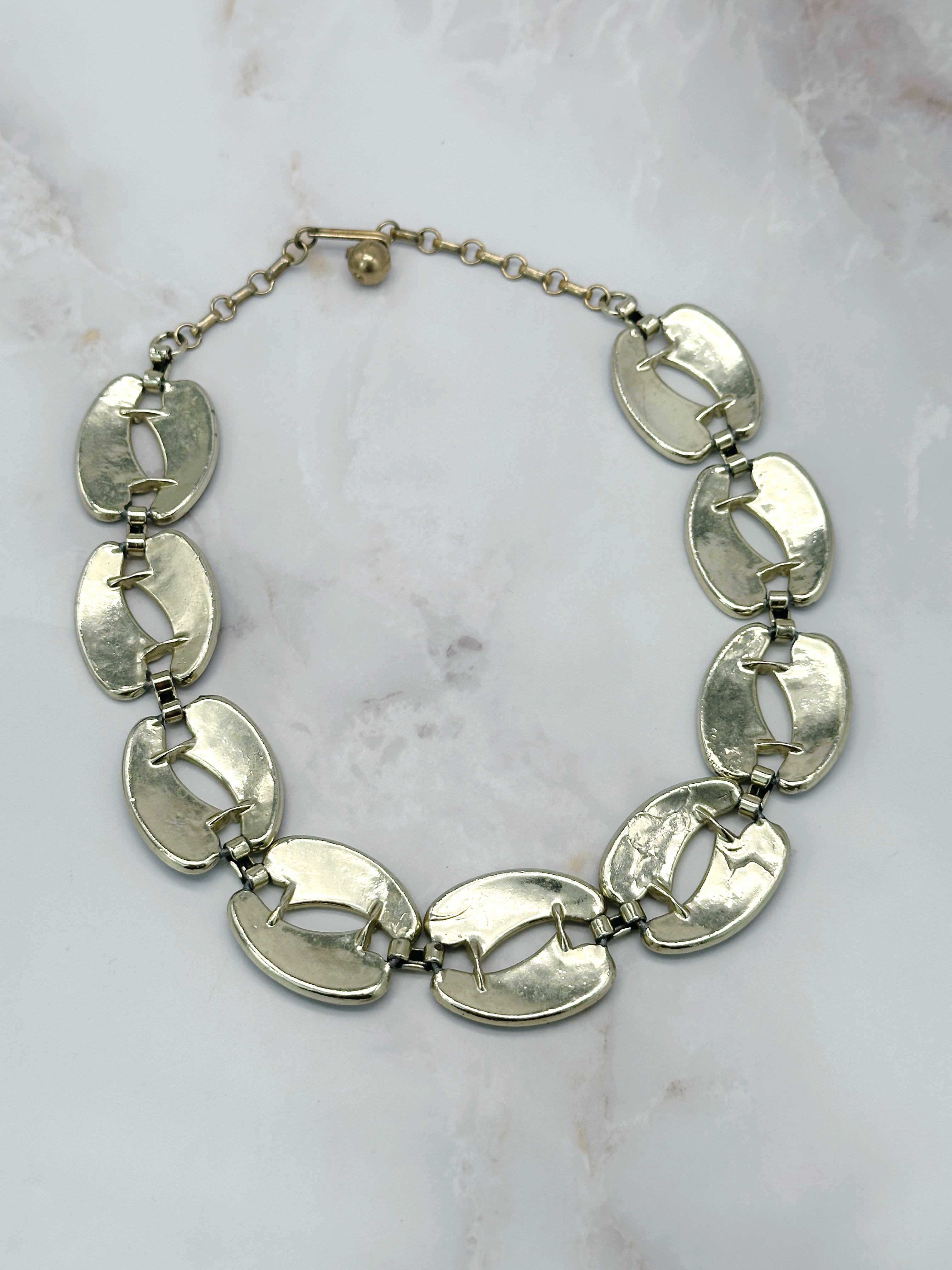 Vintage Boho Halskette vergoldet mit braunen Gliedern