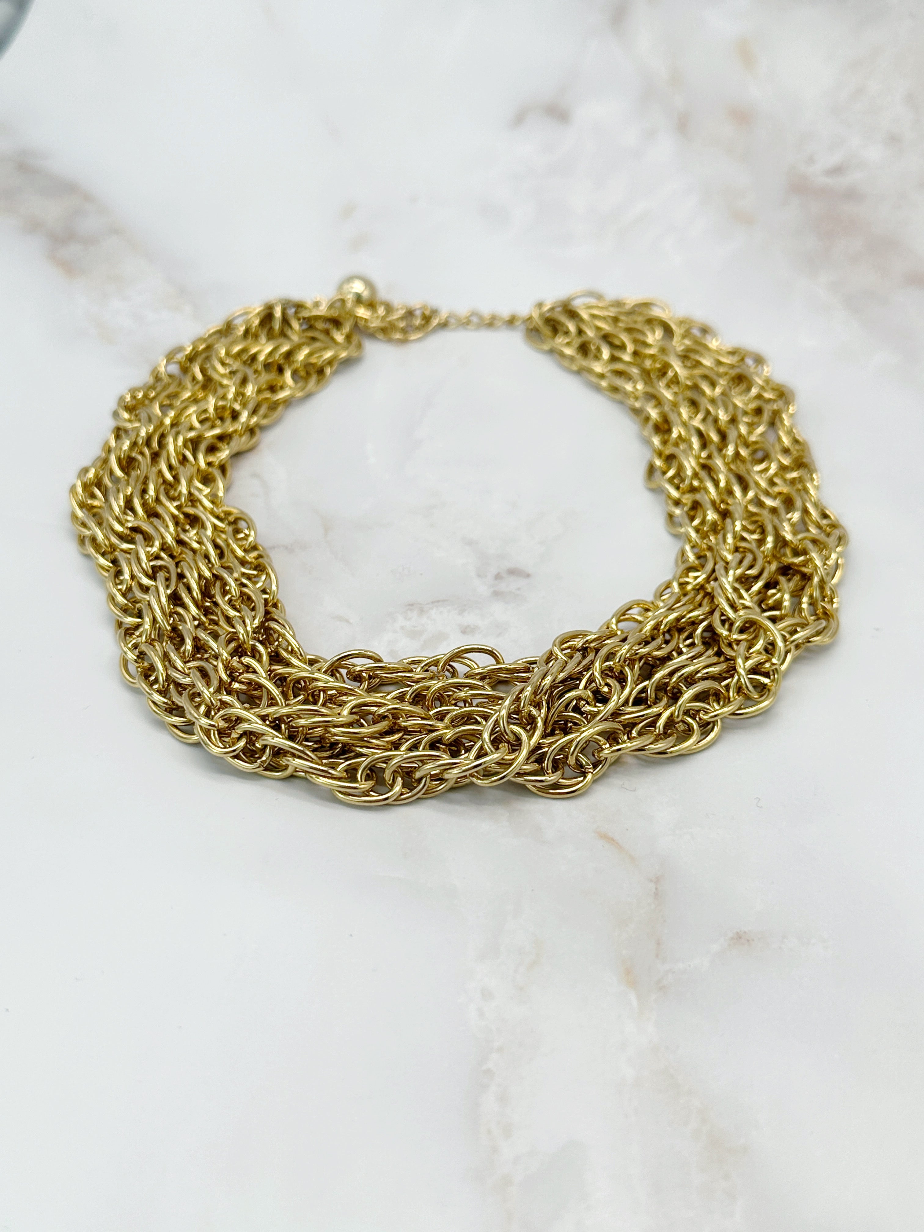 Mehrreihiger Vintage Choker aus Seilketten, vergoldet, 70er Jahre