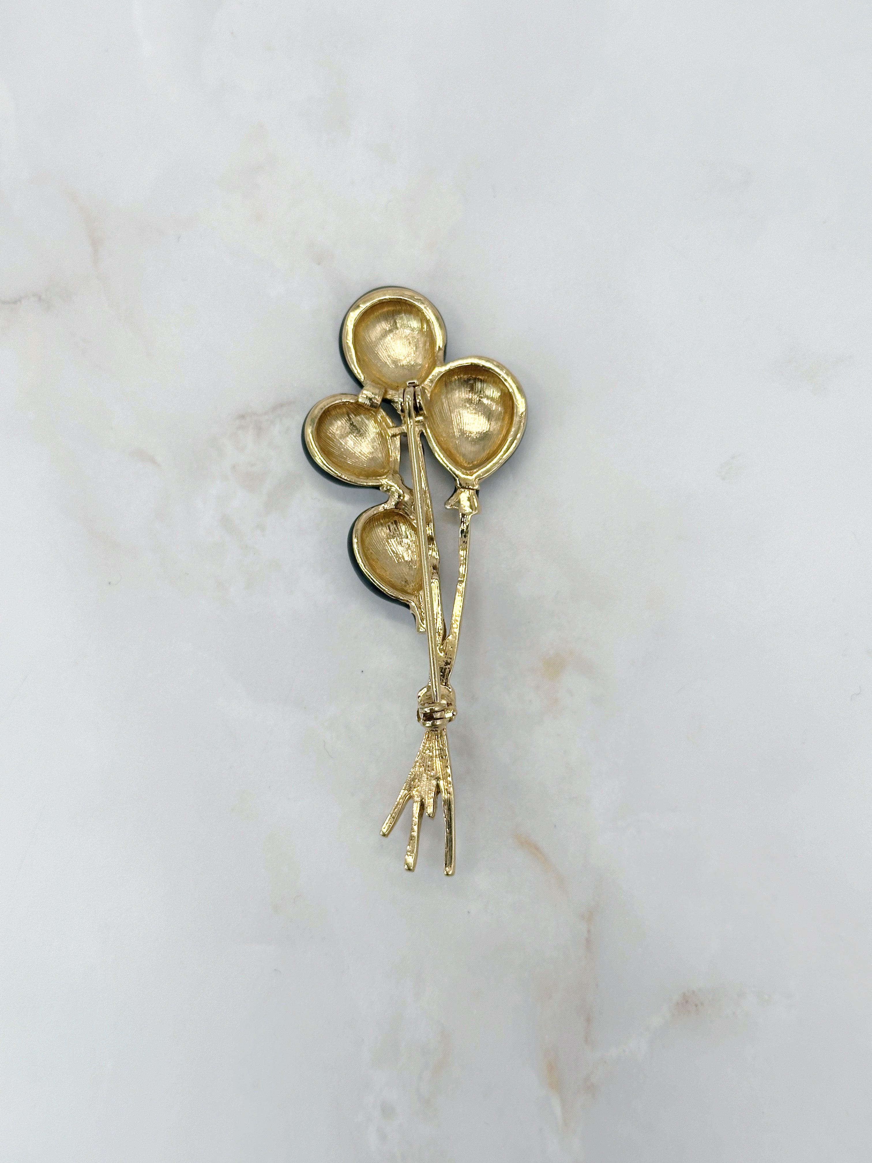 Elegante vergoldete Vintage Brosche mit Luftballon Motiv und Strass