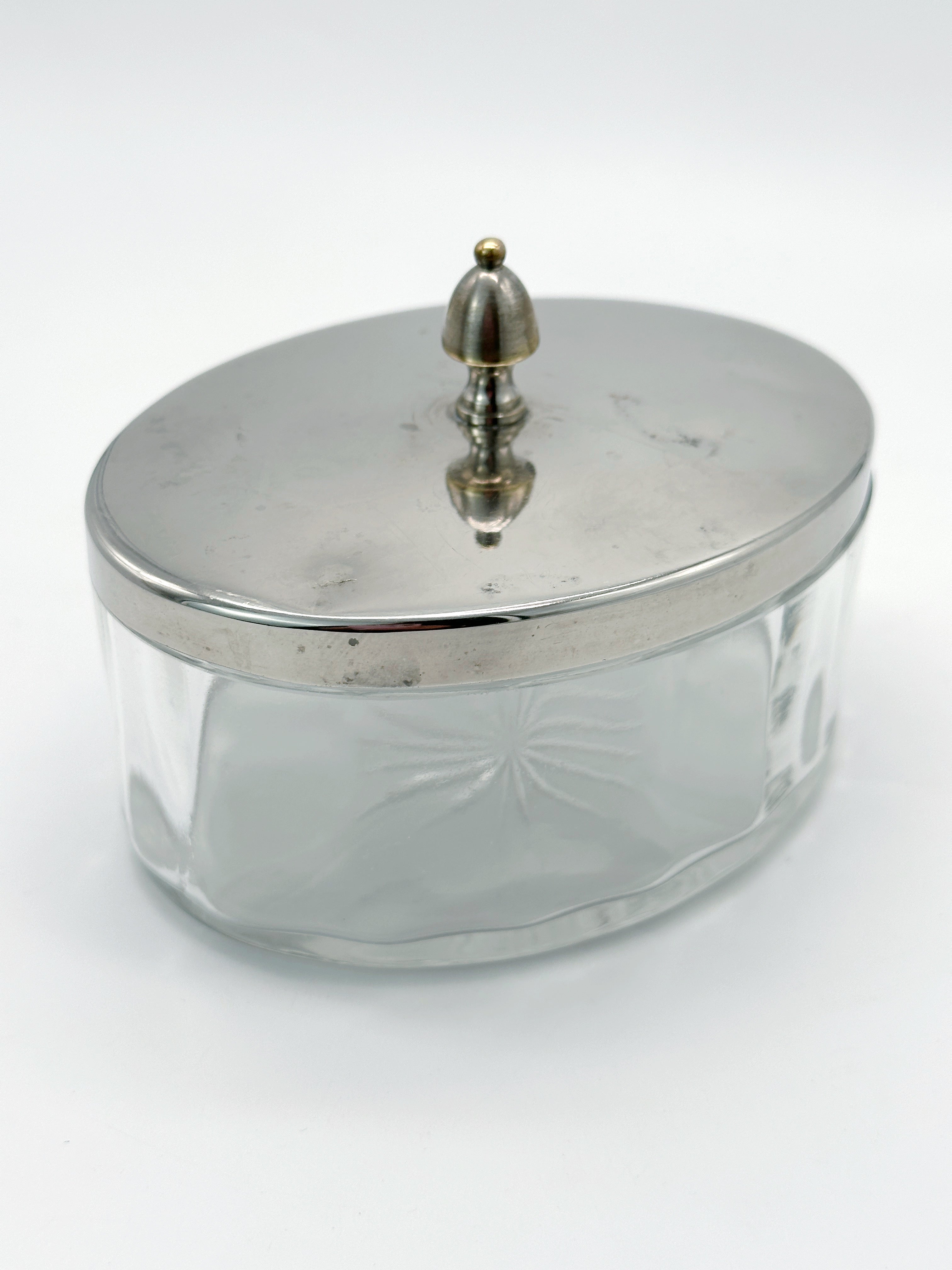 Art Déco Glasdose mit Versilbertem Deckel
