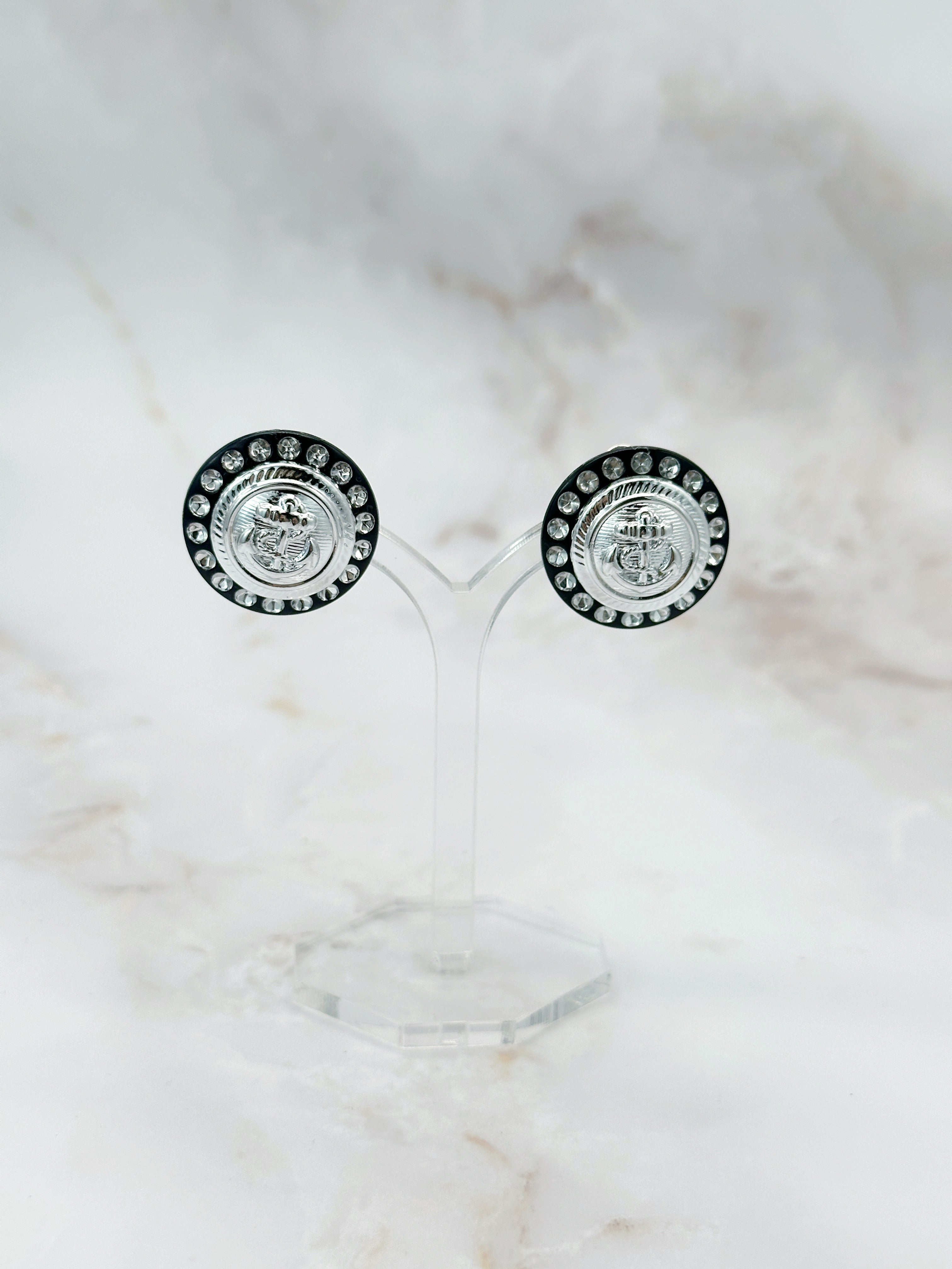 Maritime Vintage Anker-Ohrclips in Silber & Schwarz