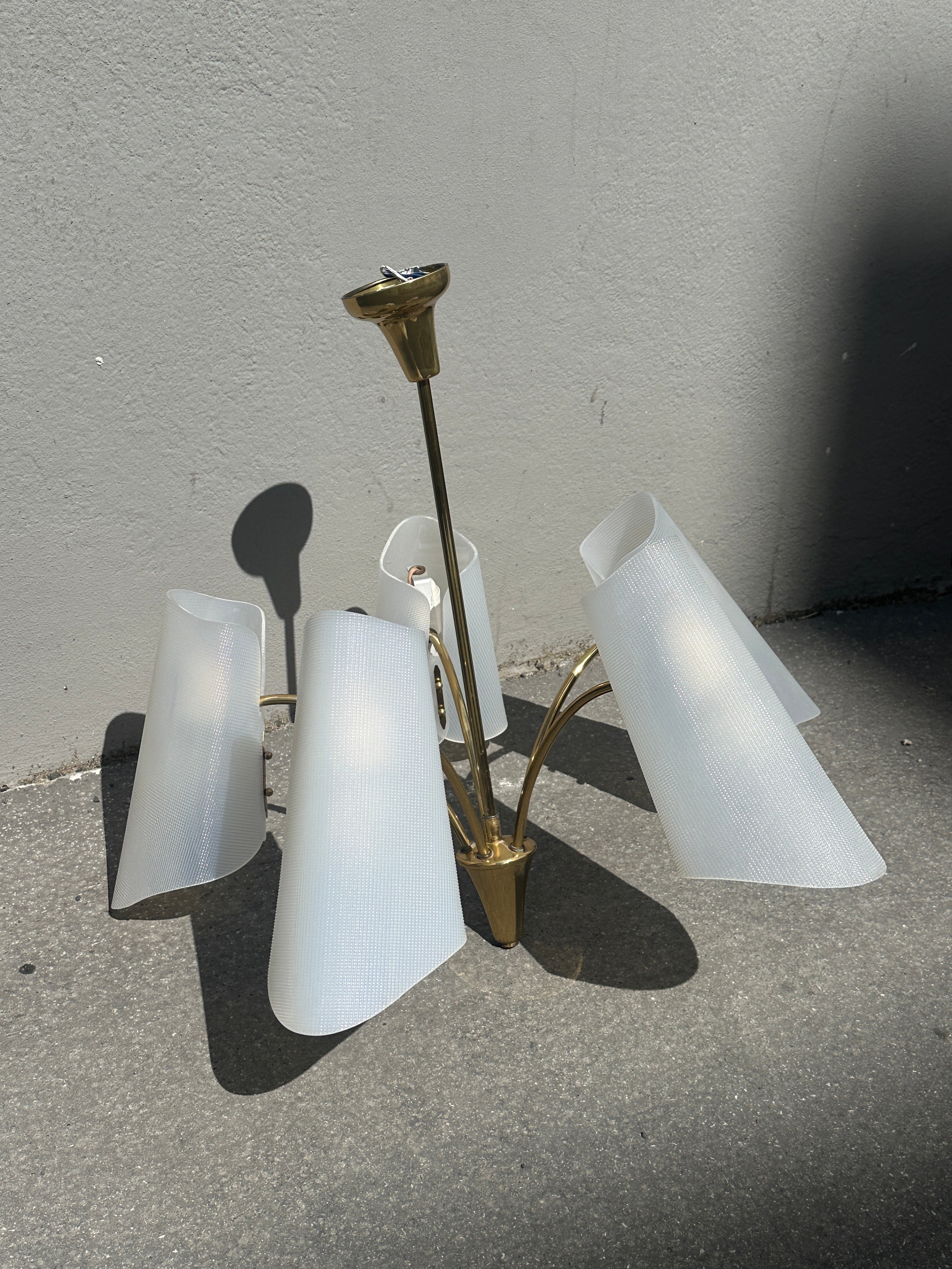 5-flammige Vintage Tütenlampe im Stil von Rupert Nikoll, Wien um 1960