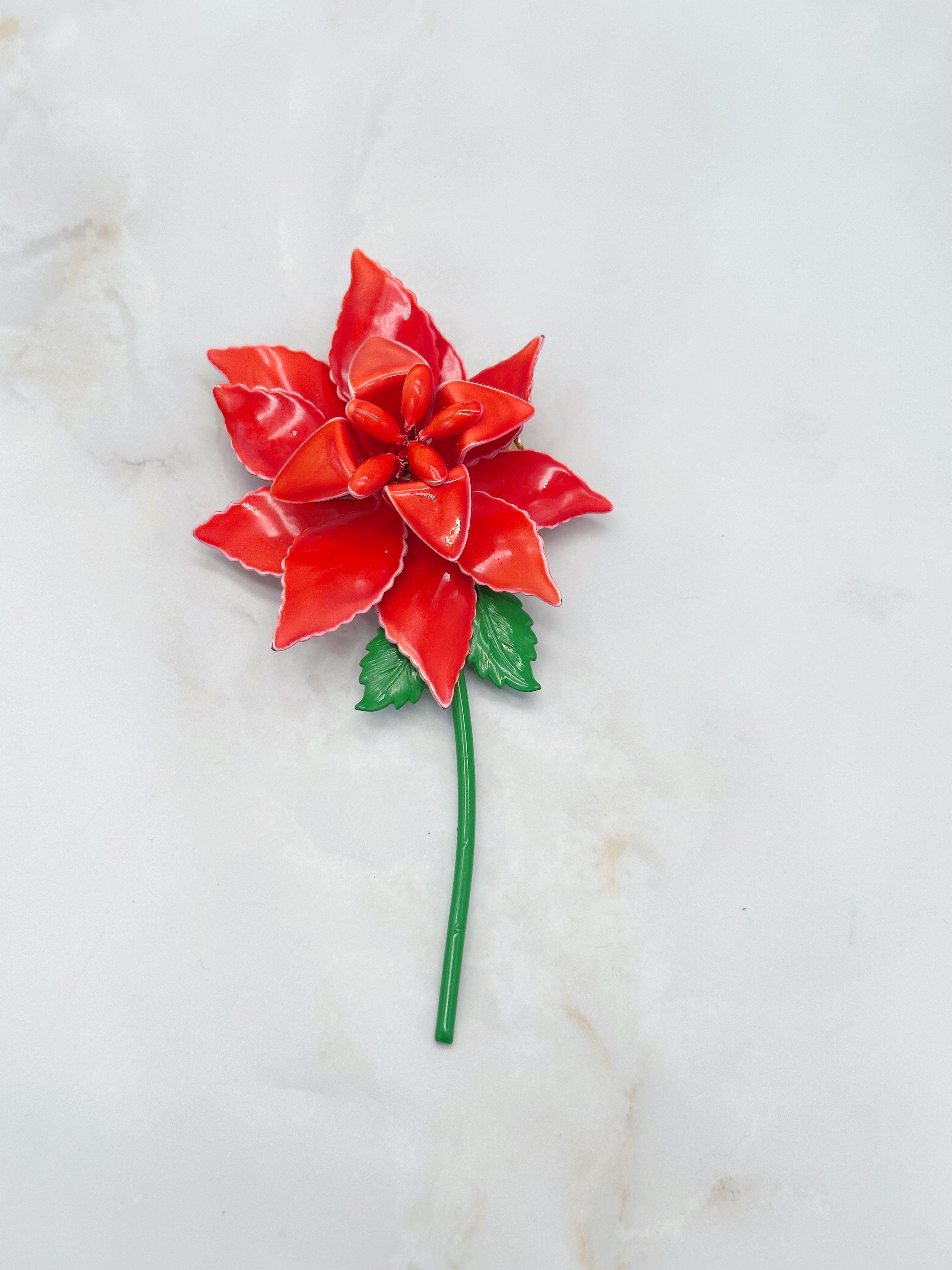 Auffällige Vintage Brosche mit roter Blume