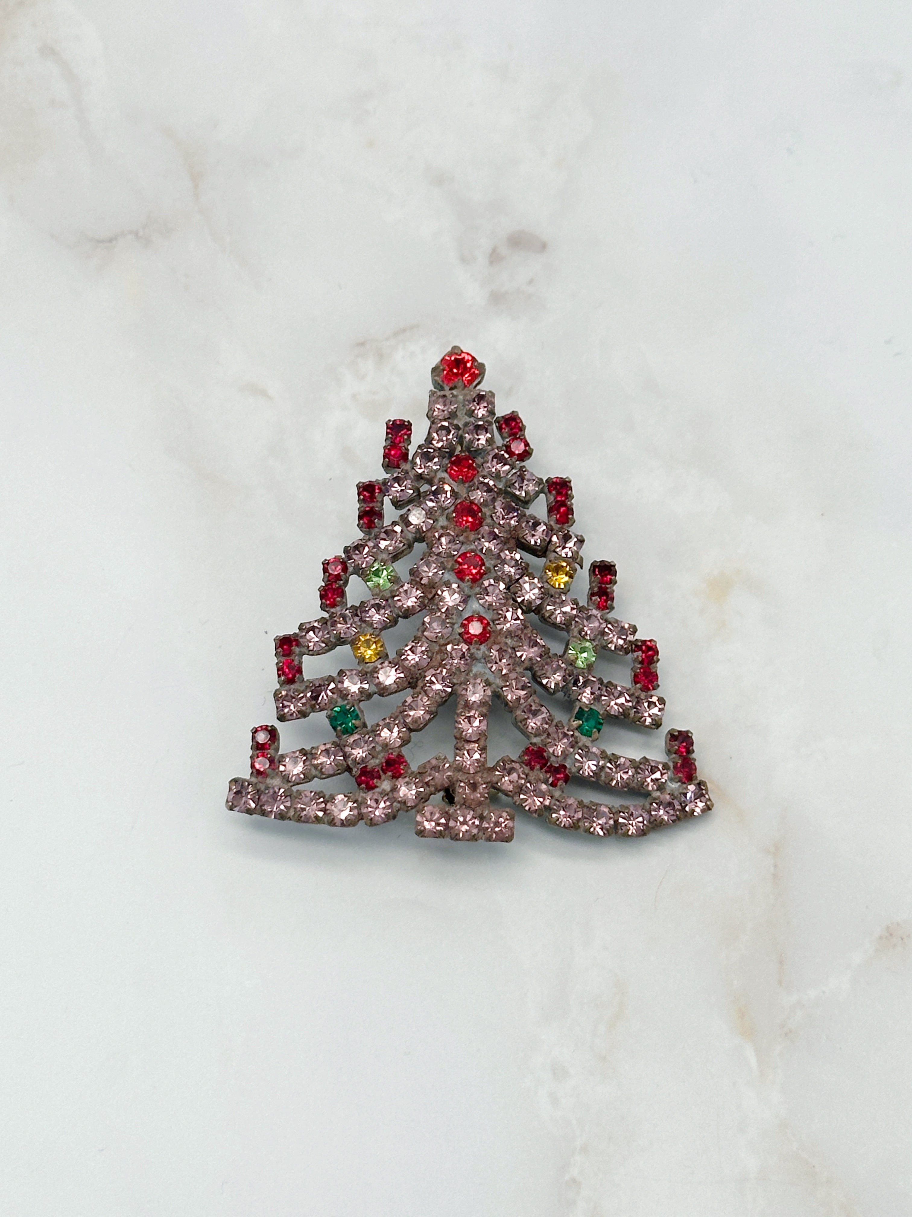 Funkelnde Gablonzer Brosche Christbaum