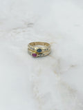 Doppelter Ring mit Rubin, Saphir und Diamanten
