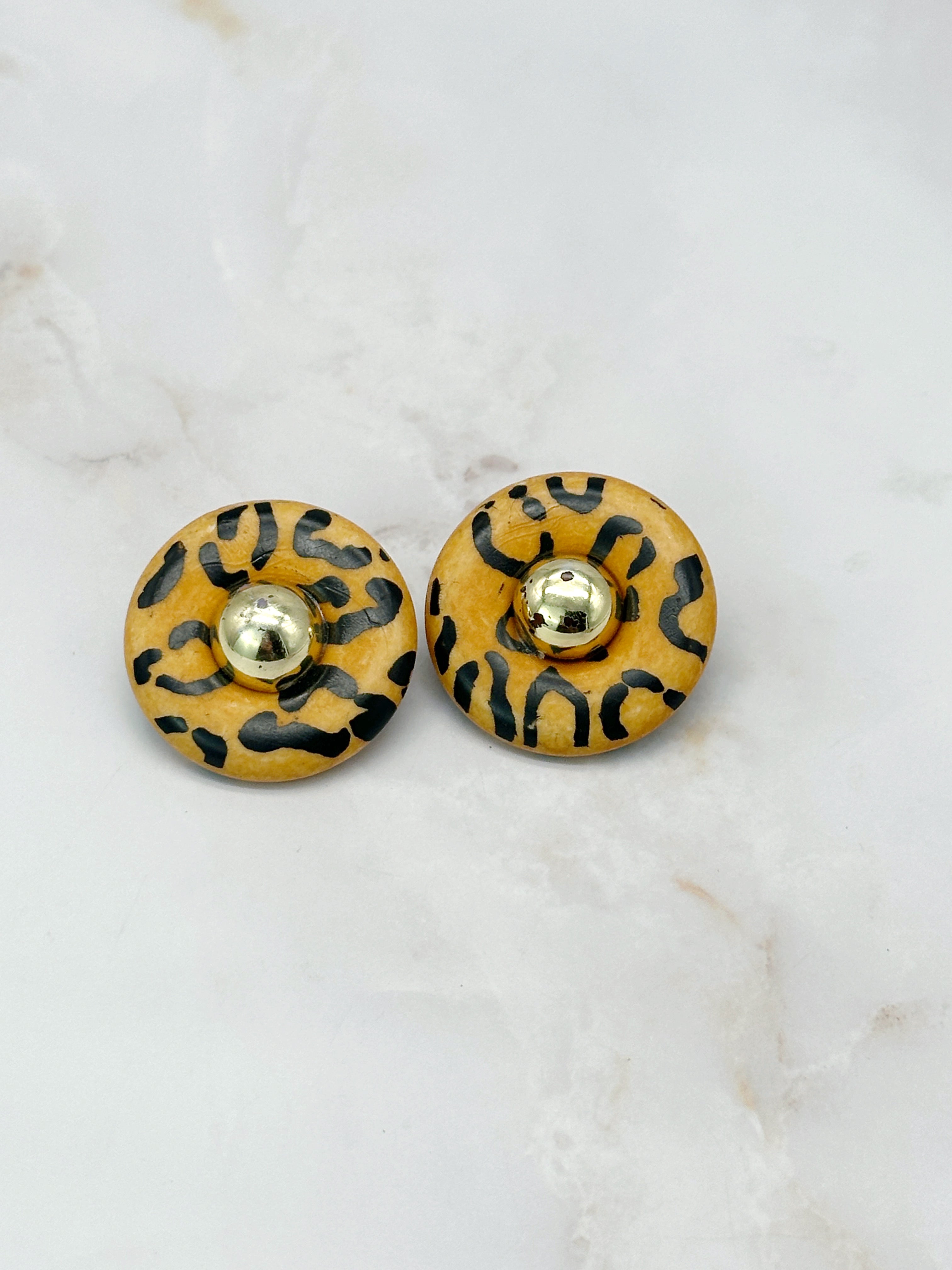 Vintage Ohrclips in Tigeroptik mit vergoldetem Mittelteil