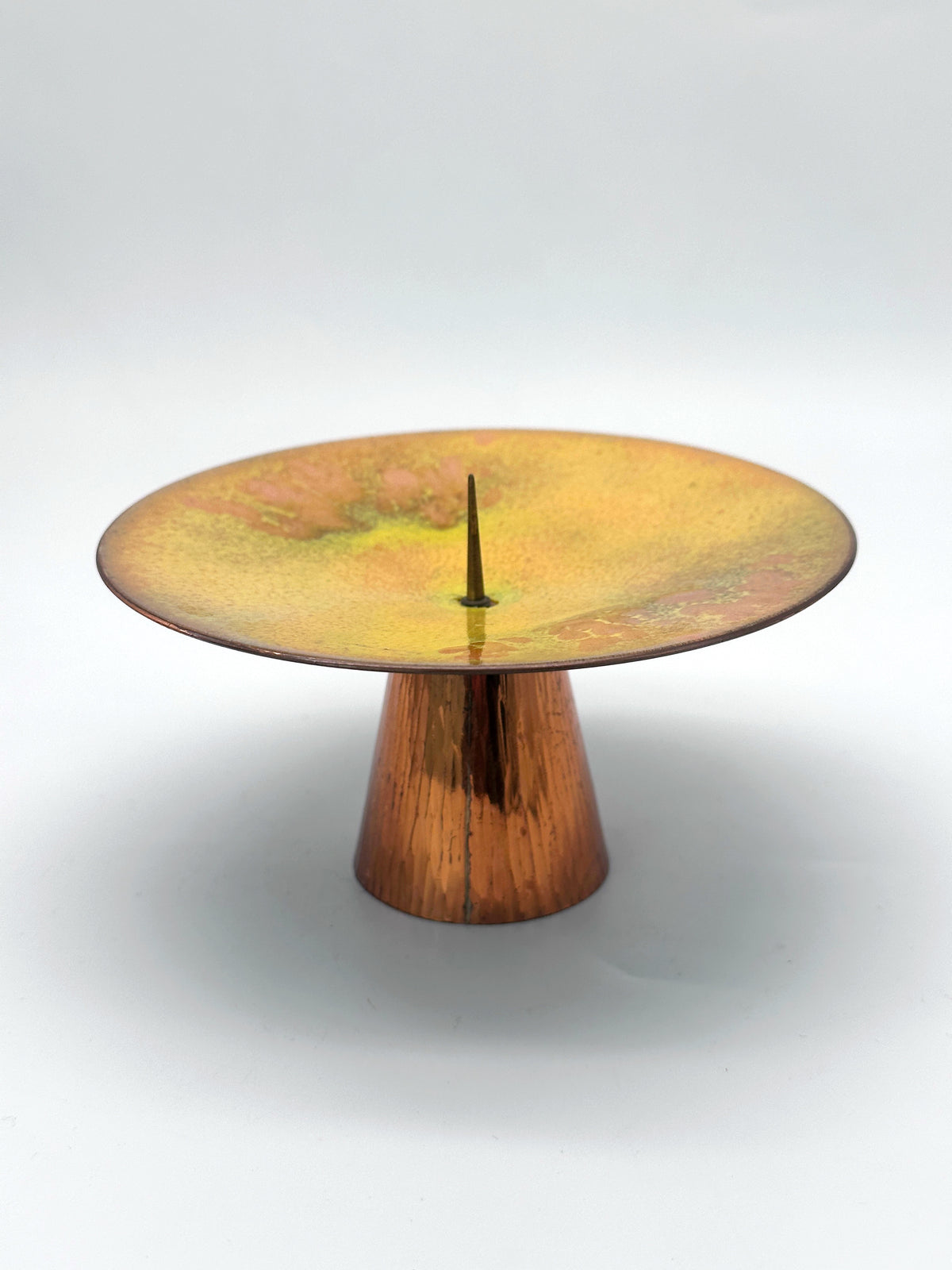 Mid-Century Kerzenständer aus Kupfer mit gelber Emaille