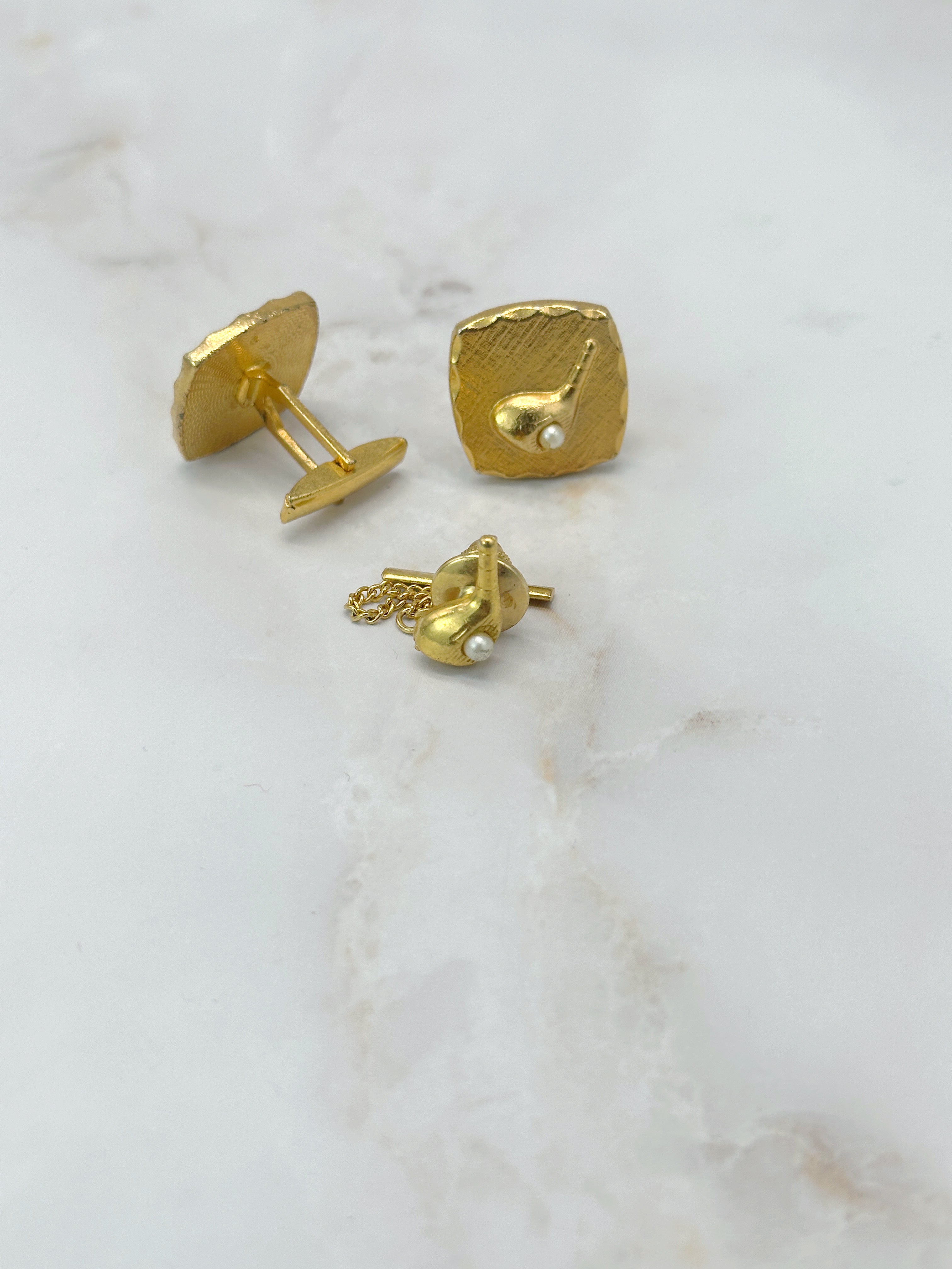 Vergoldetes Vintage Golf-Set mit Manschettenknöpfen und Pin