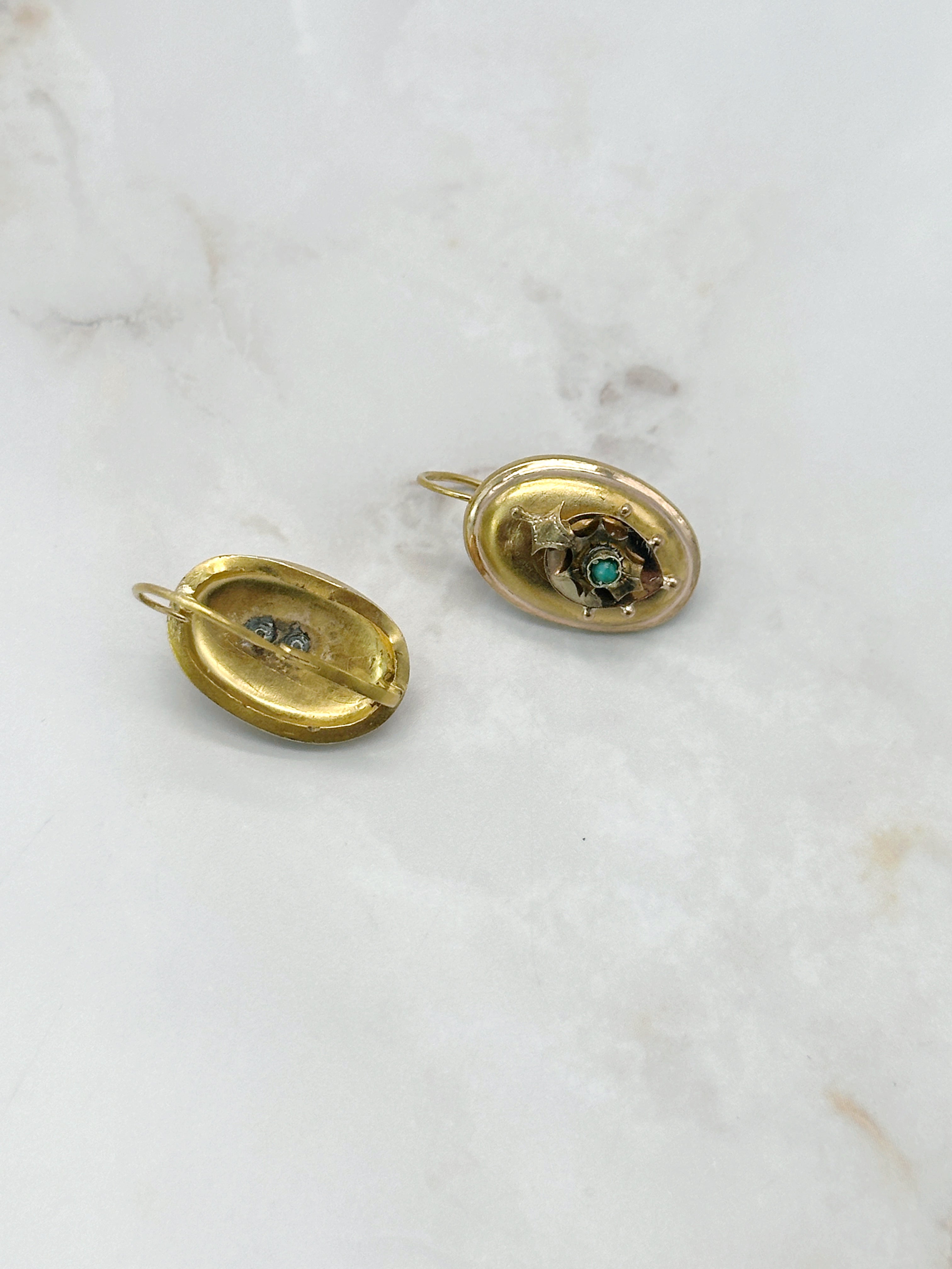 Biedermeier Ohrgehänge in 585 Gelbgold mit Türkis