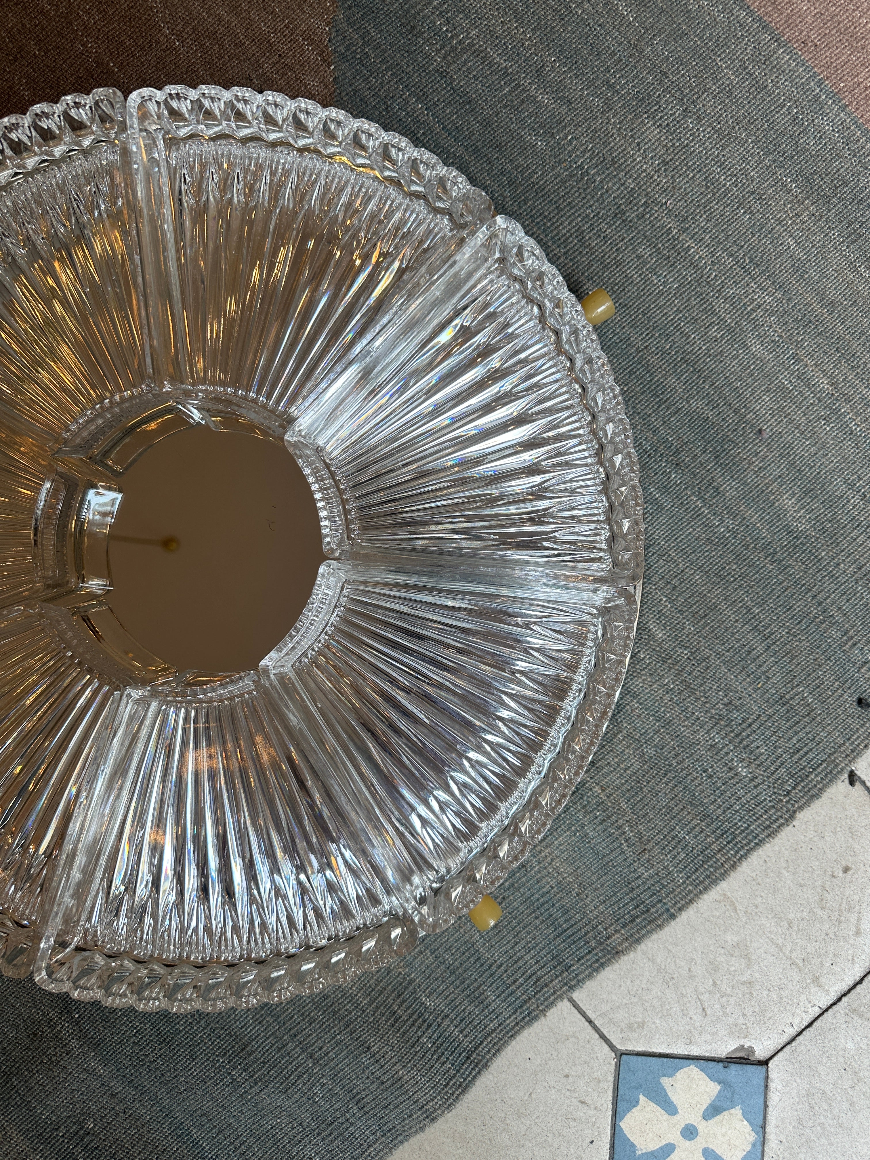 Große verspiegelte Lazy Susan Drehplatte mit Glaseinsätzen
