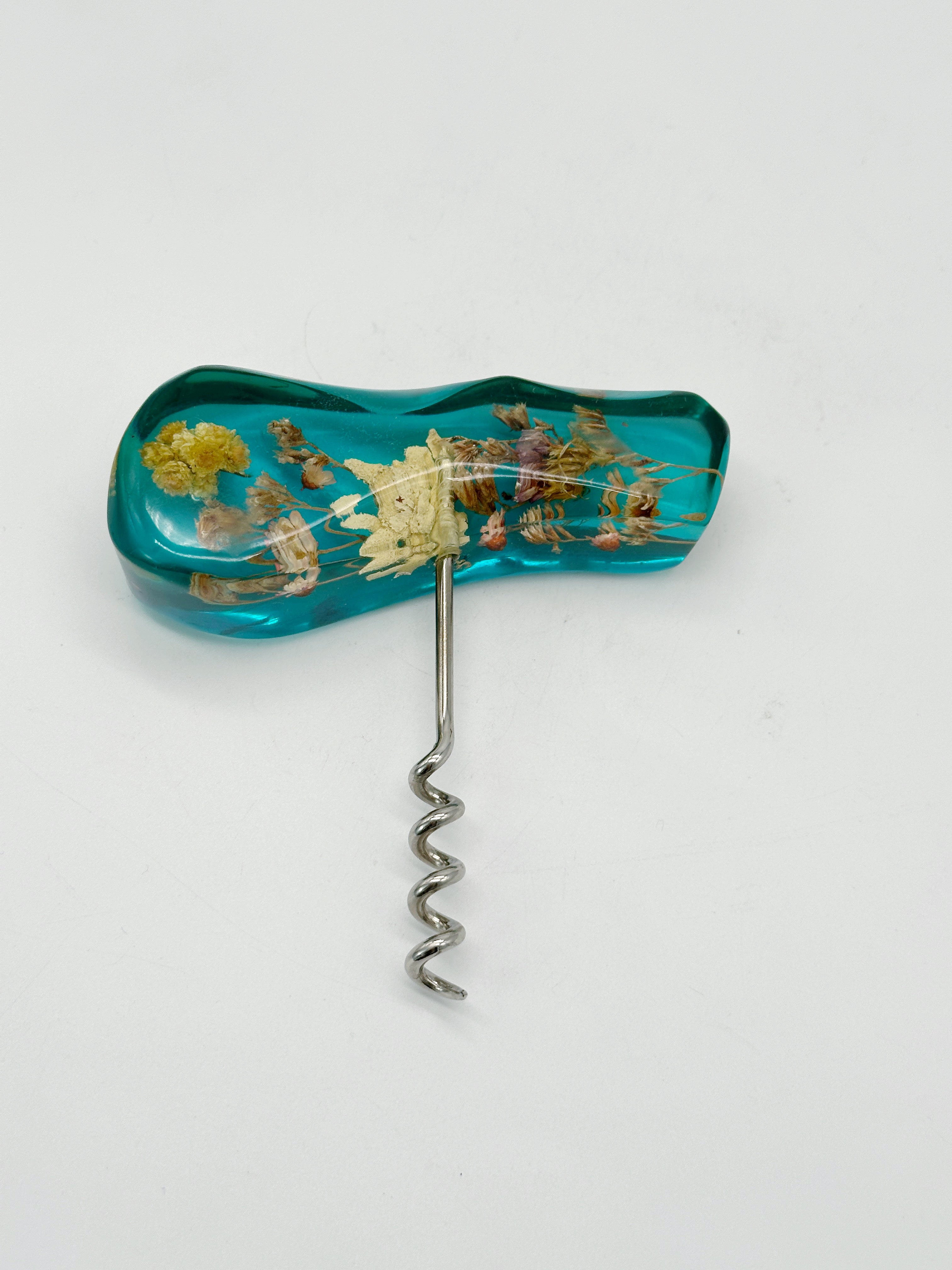 Vintage Flaschenöffner mit echten Blüten in Acryl