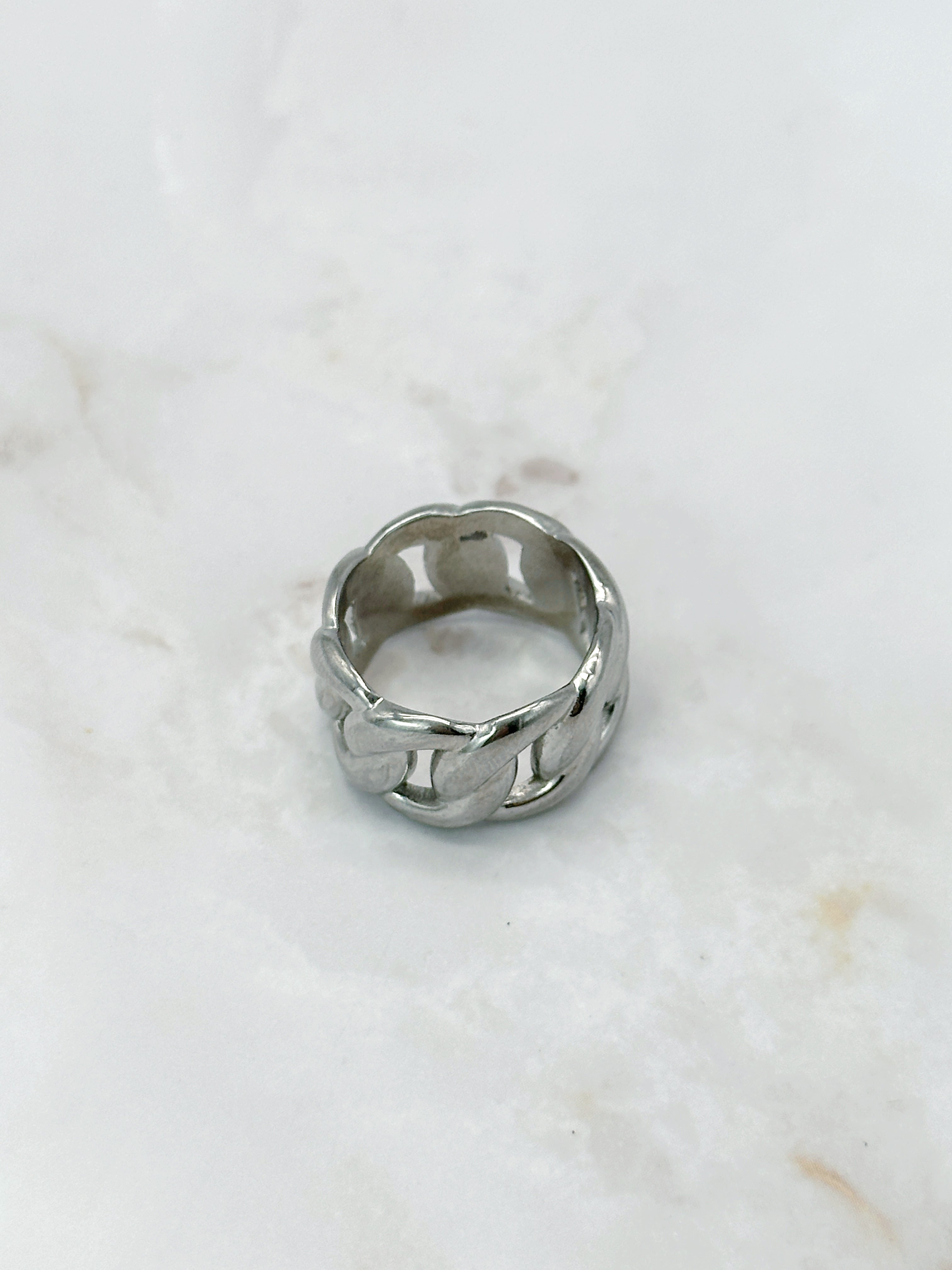 Modern link ring made of stainless steel with rhinestones