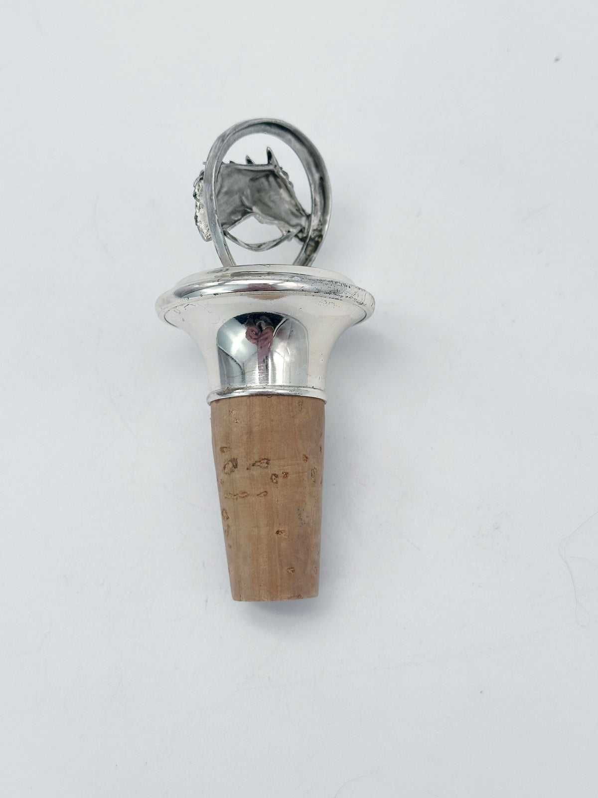 Vintage Flaschenstöpsel mit Pferdekopf aus versilbertem Metall