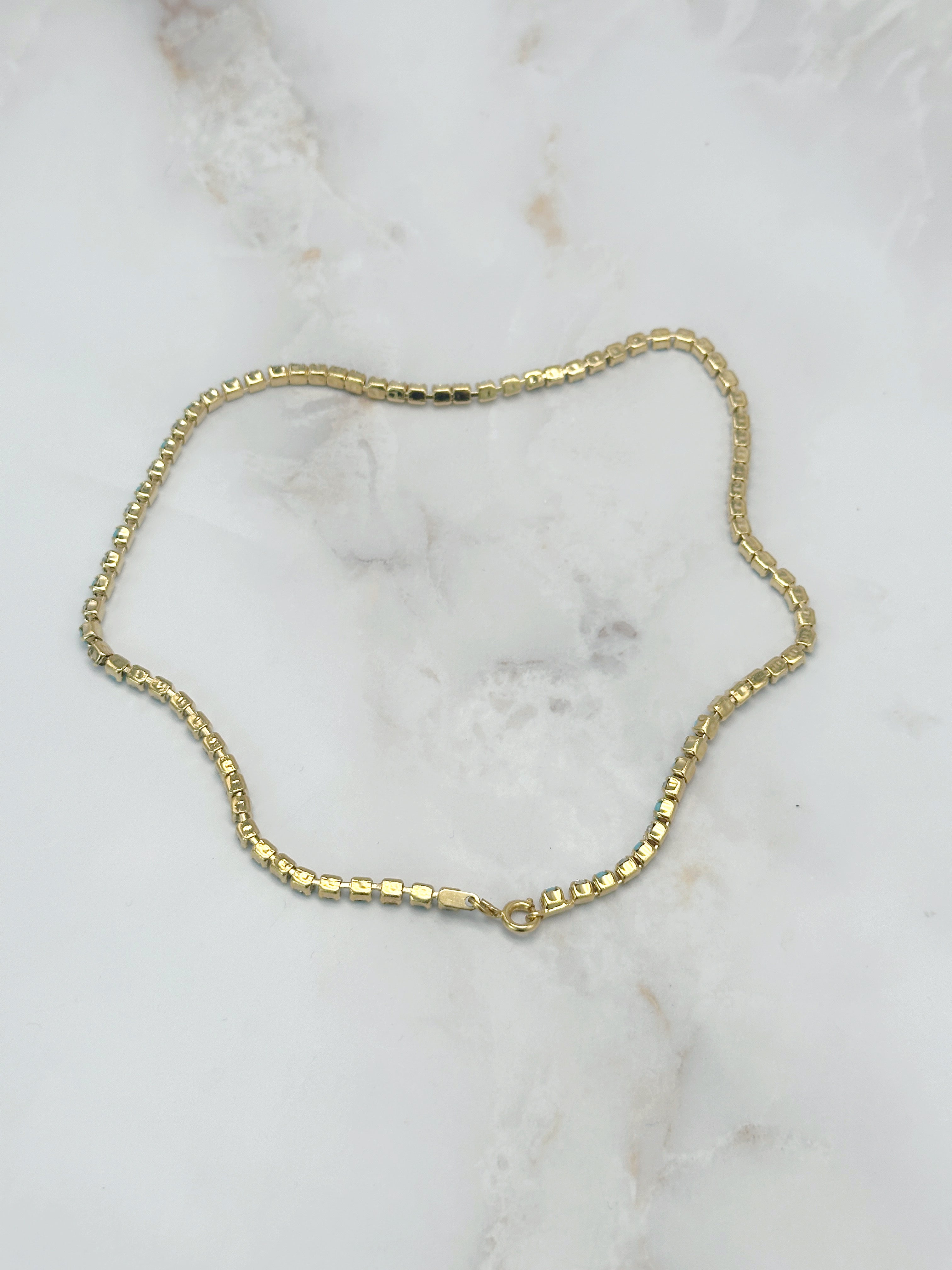 Vergoldete Vintage Riviere Halskette mit Türkis und Strass