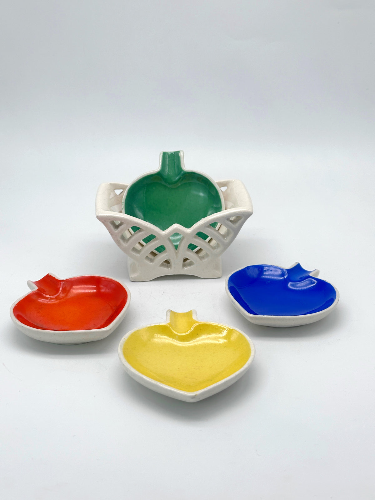 Vintage Aschenbecher-Set aus Keramik in Blattform