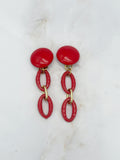 Vintage Ohrclips mit rotem Kunststoff und vergoldetem Detail