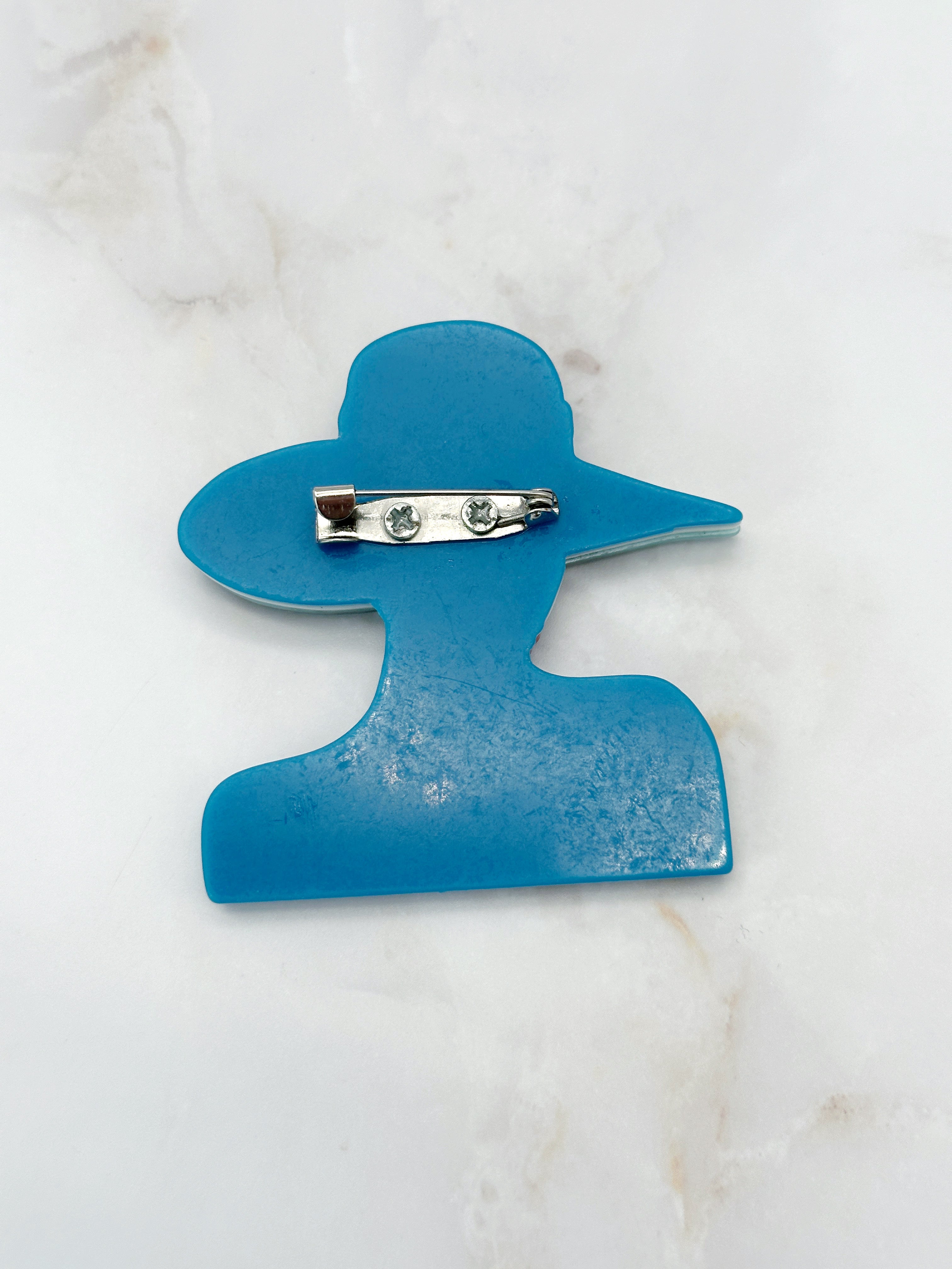 Art Deco Brosche Frau mit Hut Acryl & Glitzer