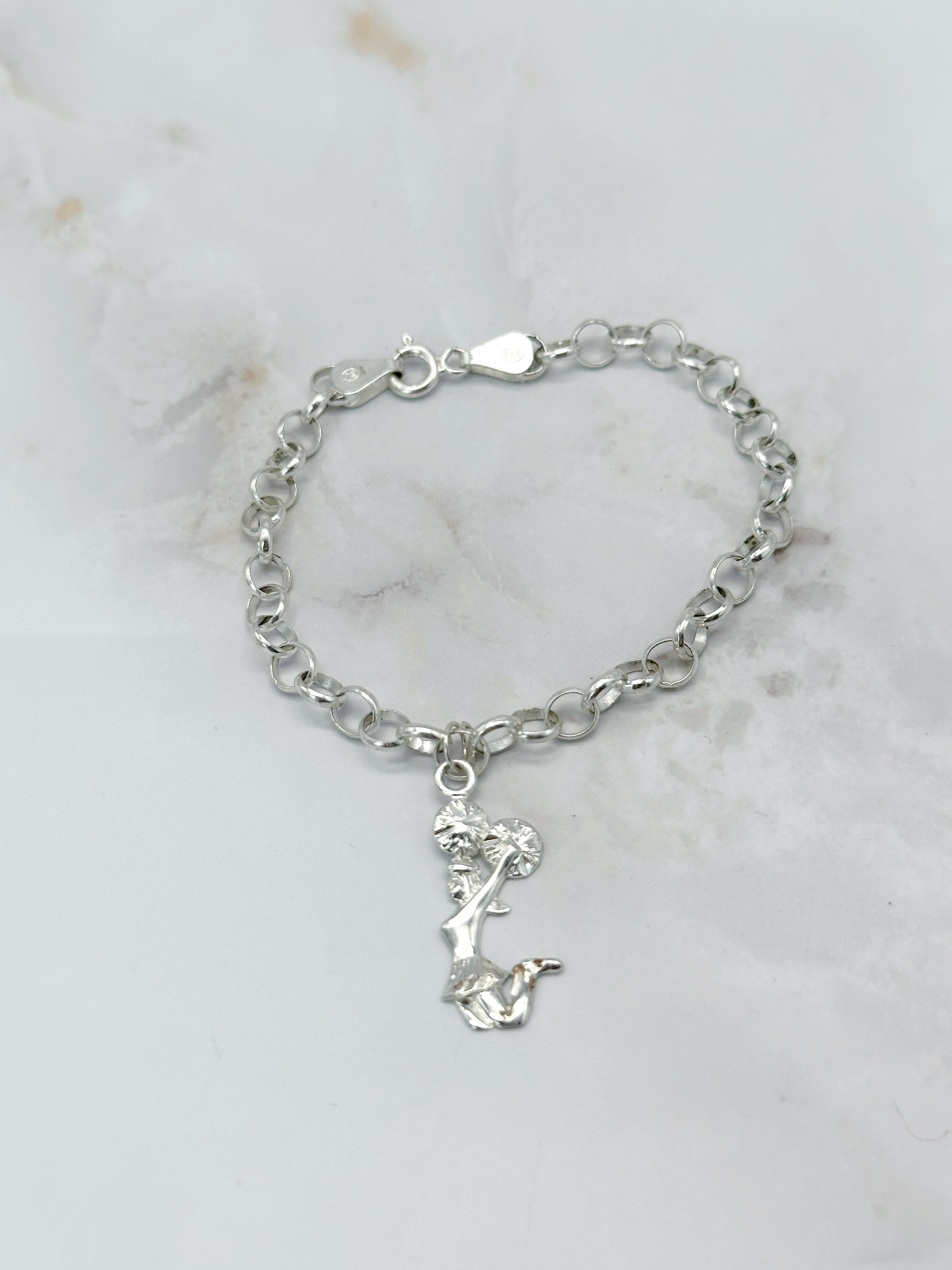 Vintage Bettelarmband aus 925 Sterling Silber mit Cheerleader-Anhänger
