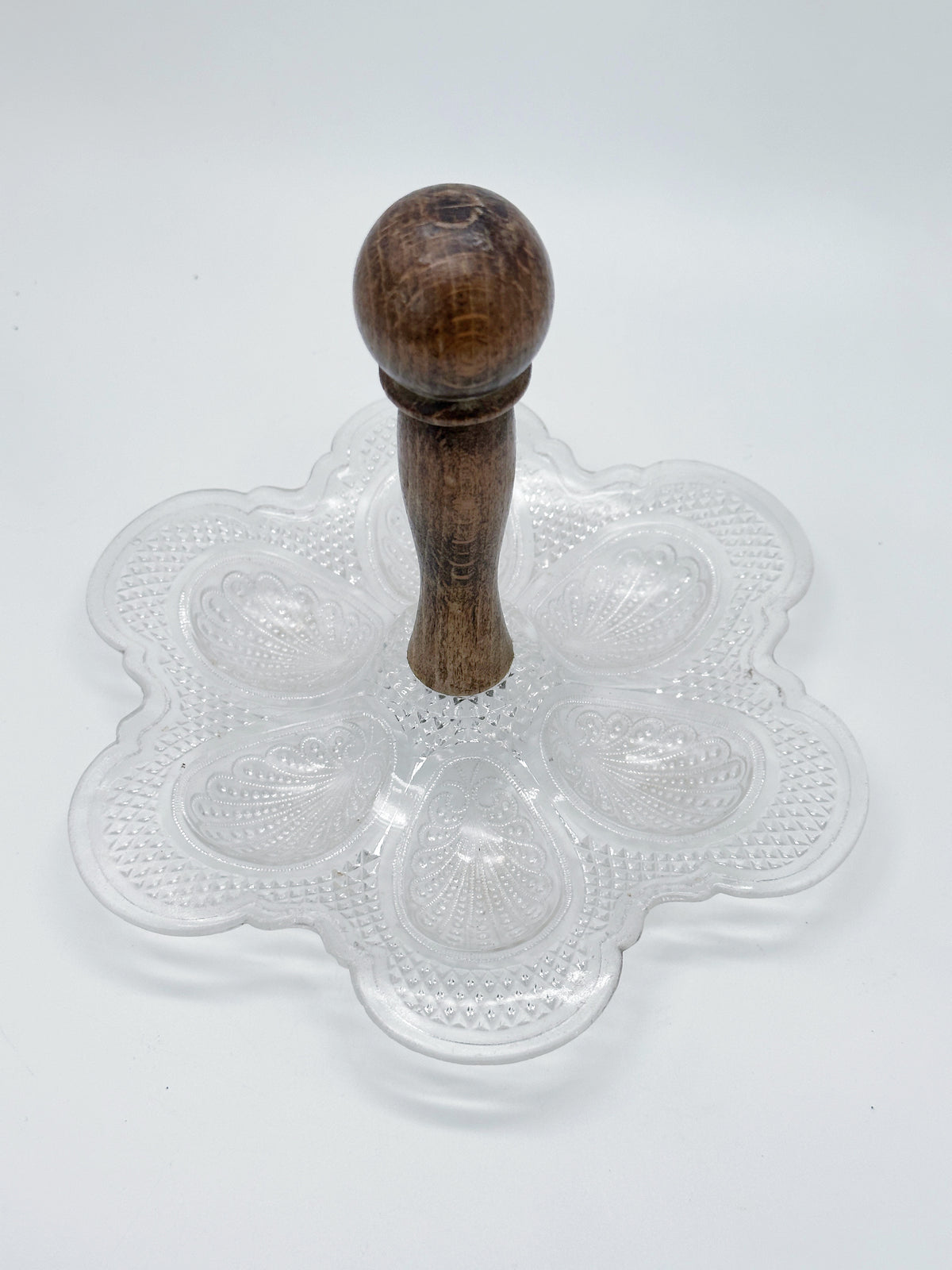 Vintage Eierservierteller aus Glas in Eierform