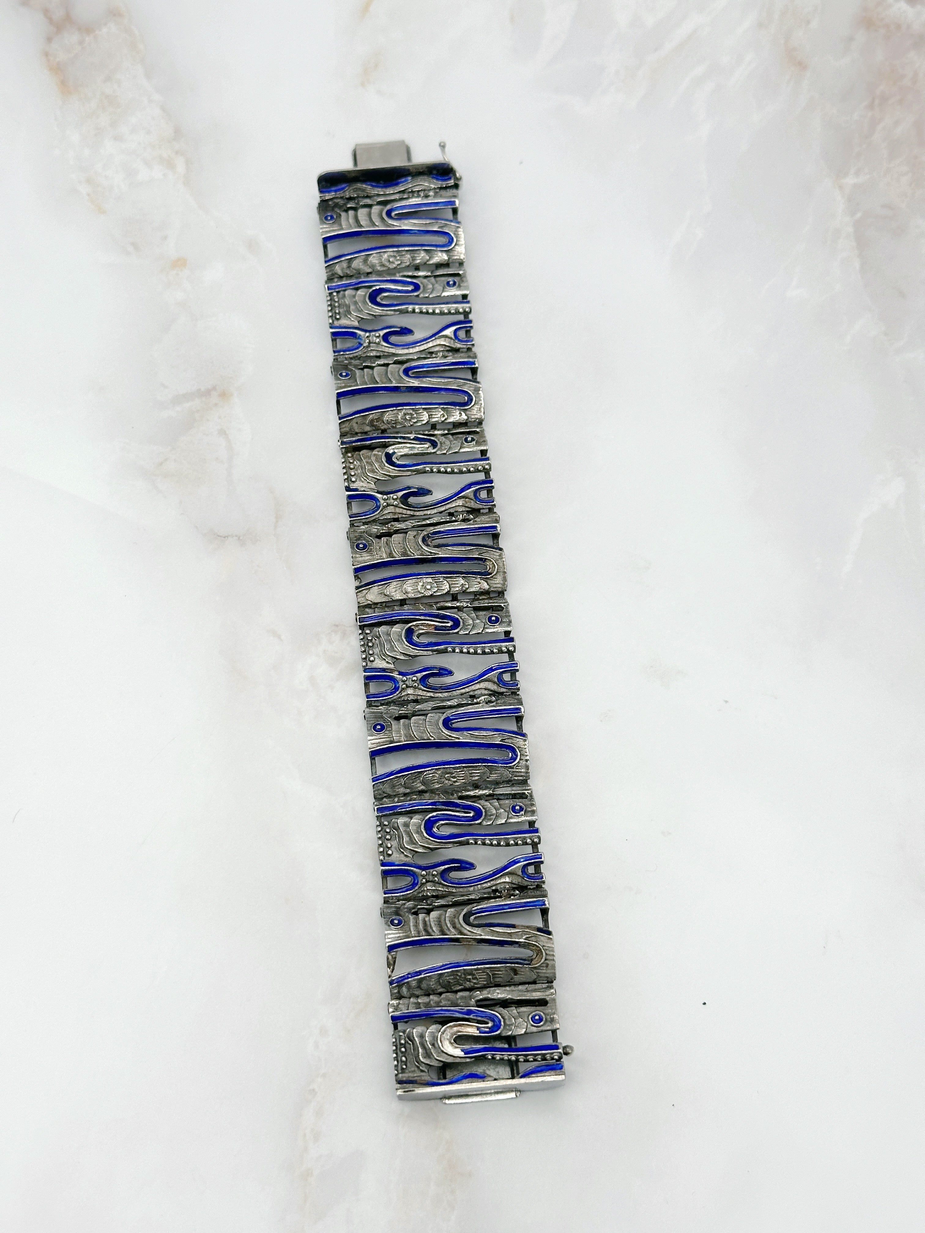 Vintage Armband von UnoAErre in 925 Silber mit blauem Emaille