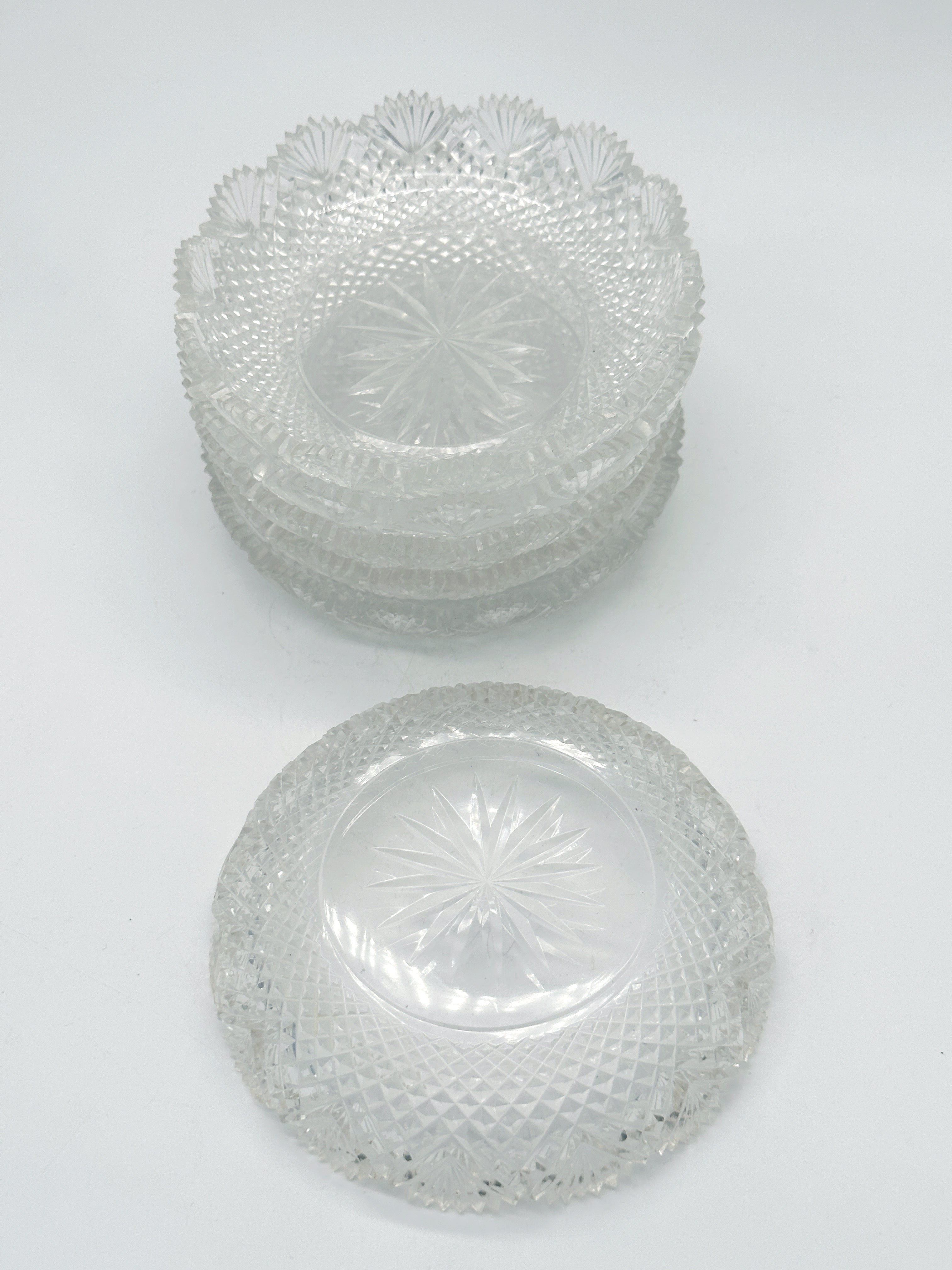 6er Set antike Kristallglasschälchen um 1880