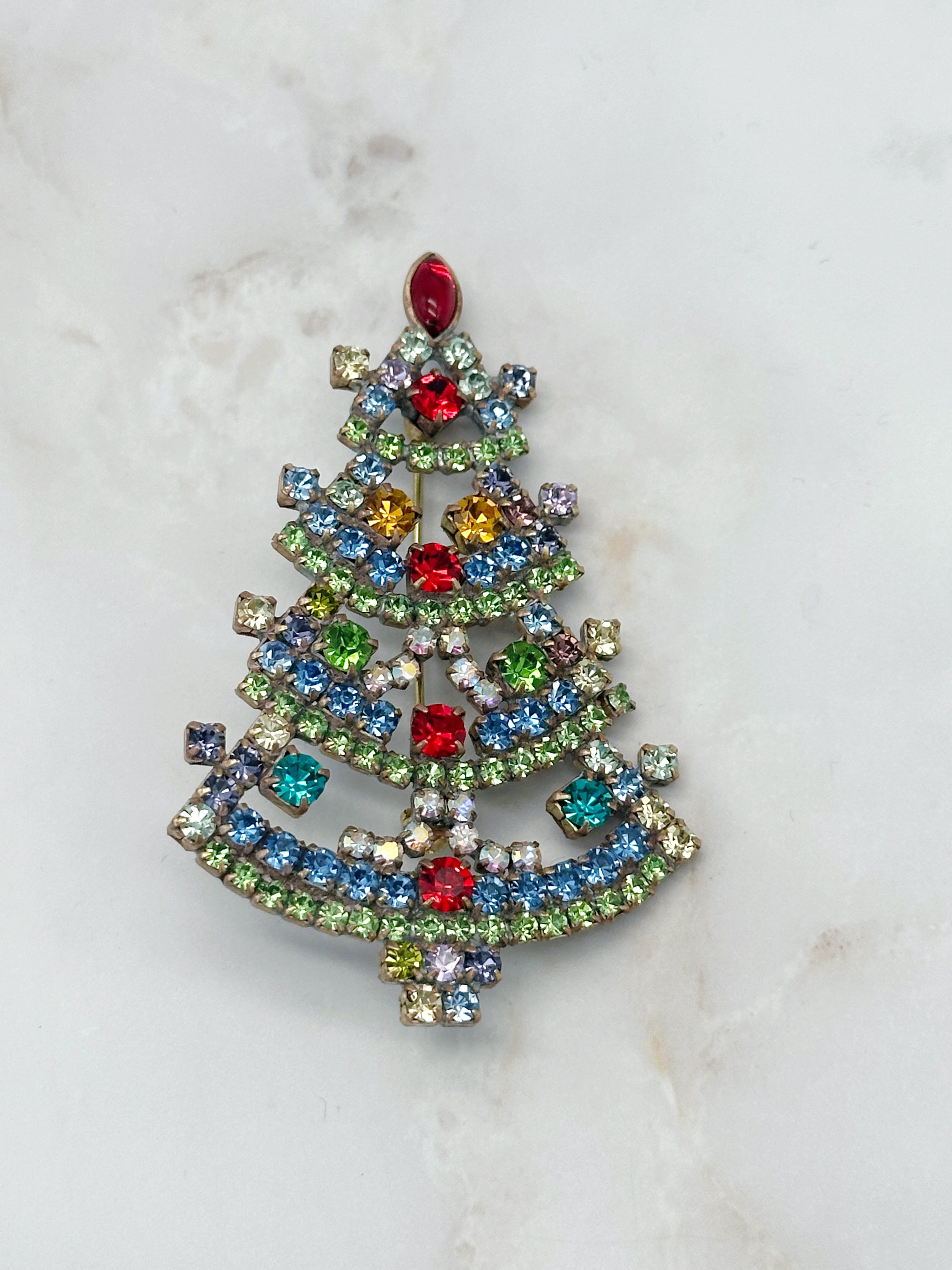 Funkelnde Gablonzer Brosche Christbaum