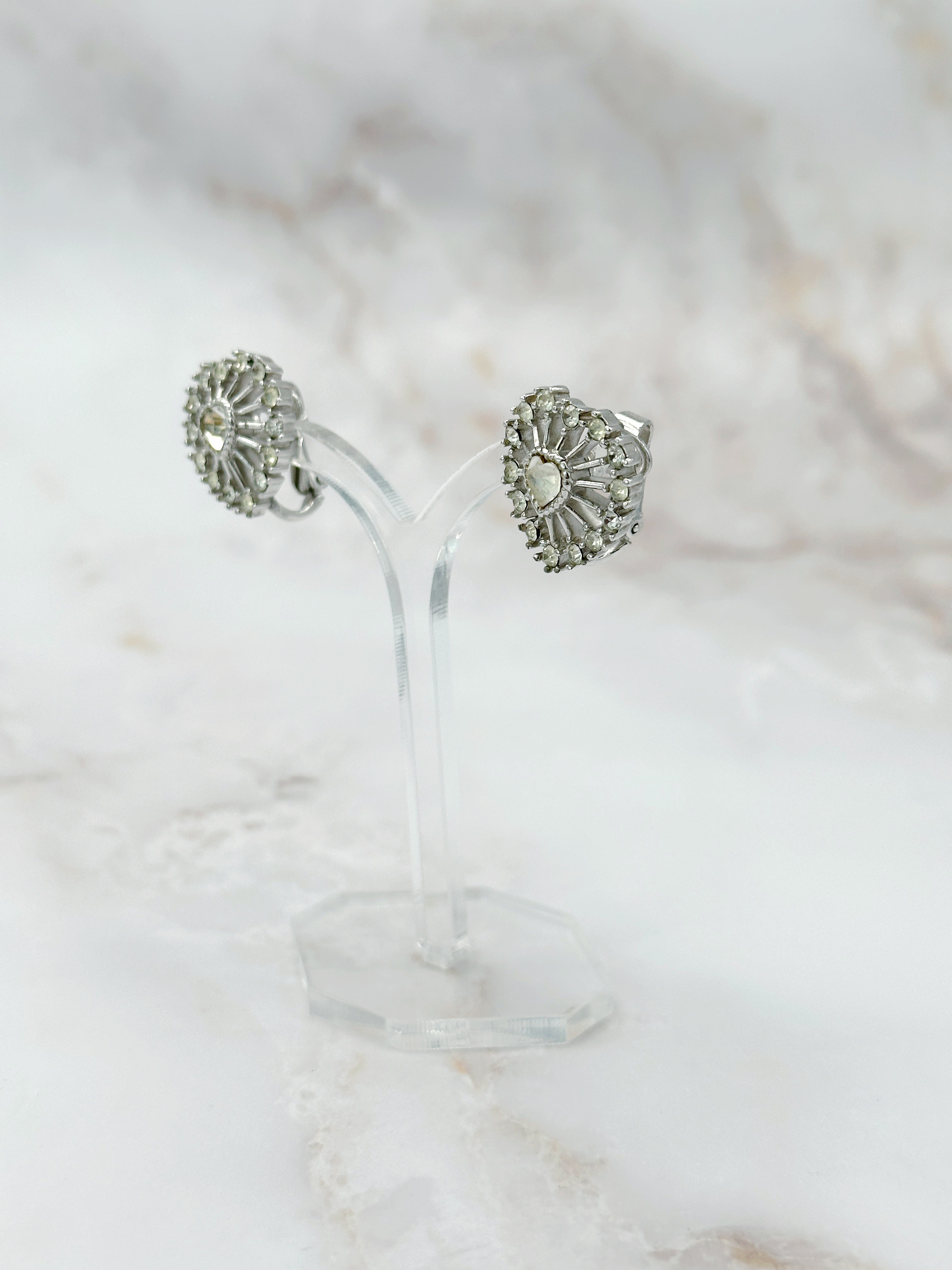 Vintage Ohrclips Herzform und Strass