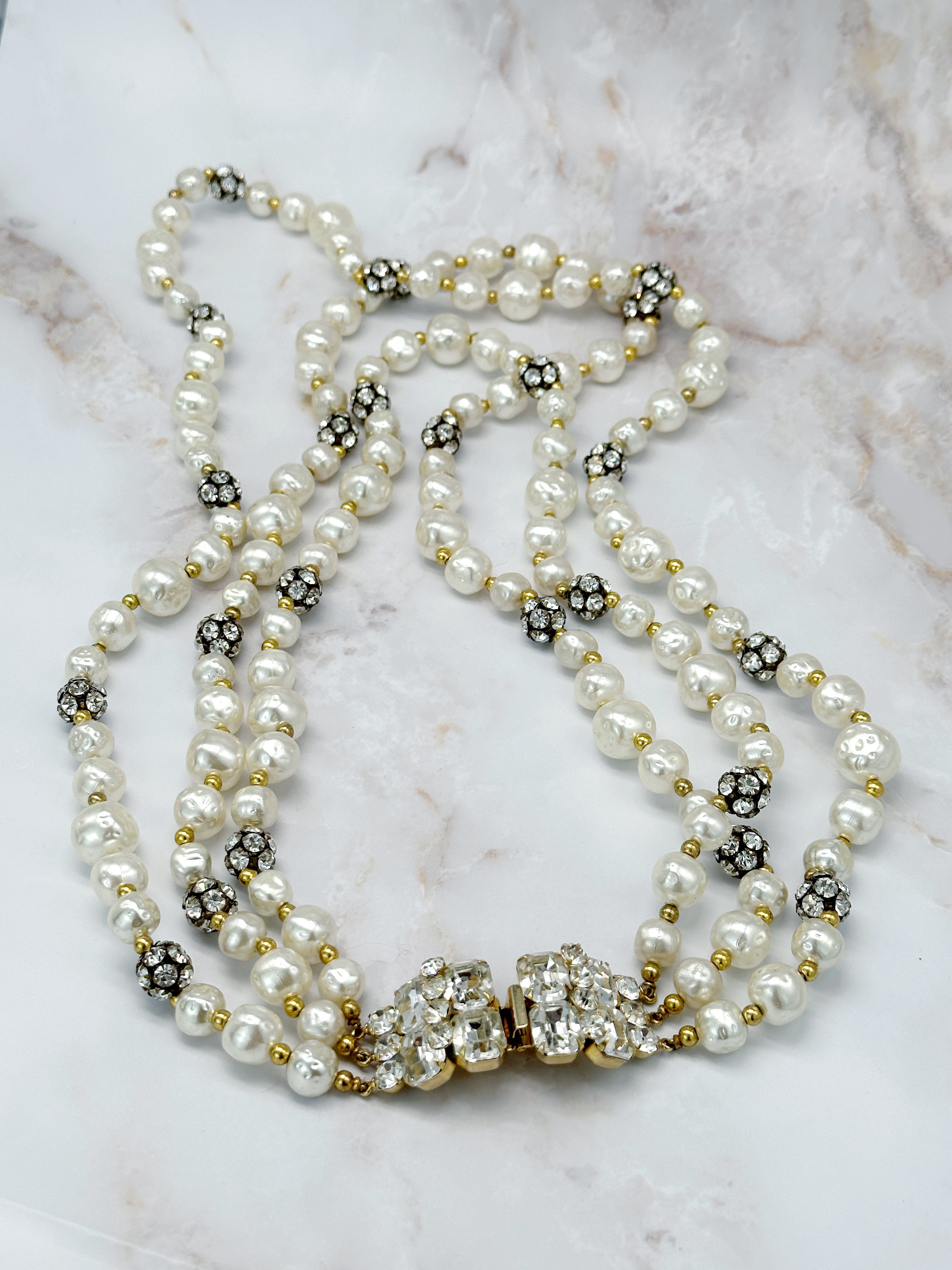 Vintage Statement Halskette mit Strass & Kunstperlen